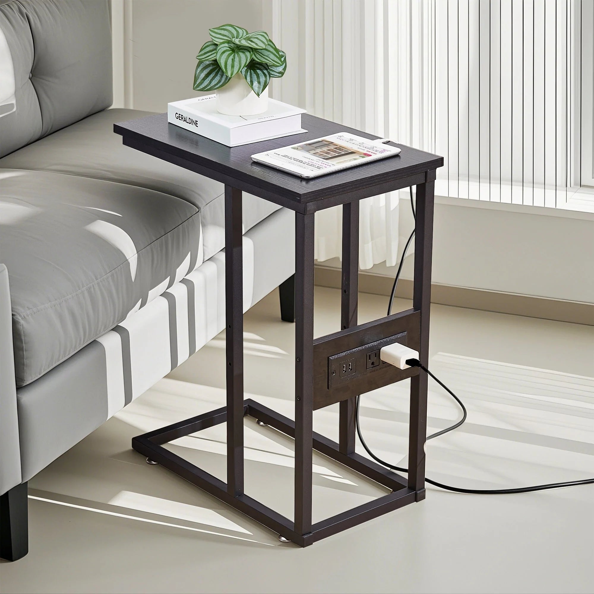 Javlergo Set of 2 C-Shaped Sofa Side Table, Small End Table for Living Room, Narrow Bedside/TV Tray Table