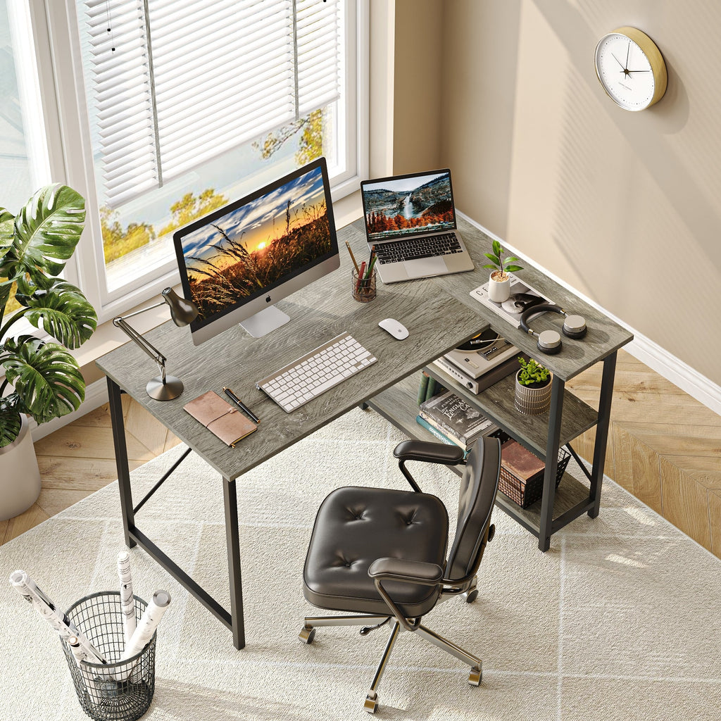 Small L Shaped Desk with Storage Shelves Corner Computer Desk