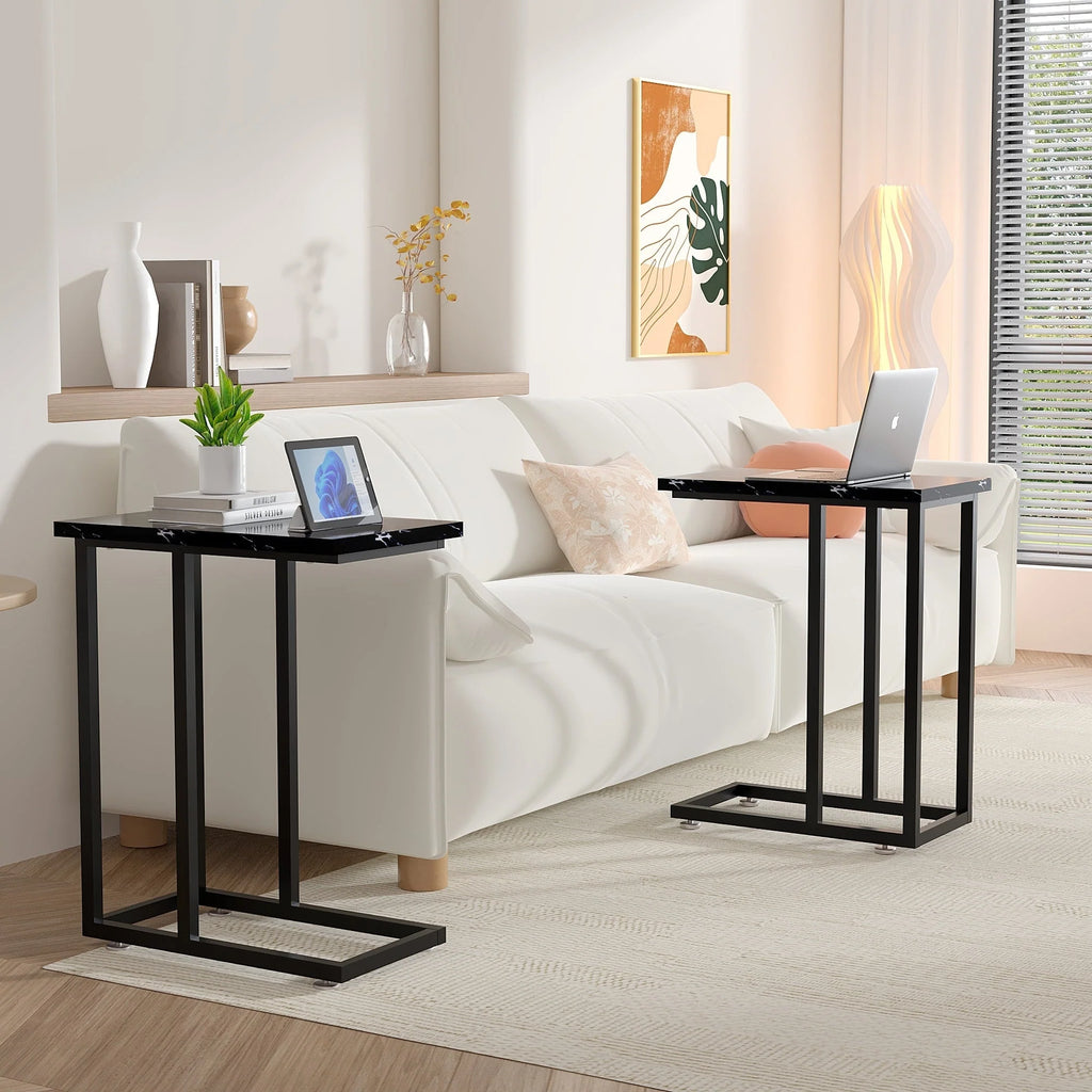 Javlergo Set of 2 C-Shaped Sofa Side Table, Small End Table for Living Room, Narrow Bedside/TV Tray Table