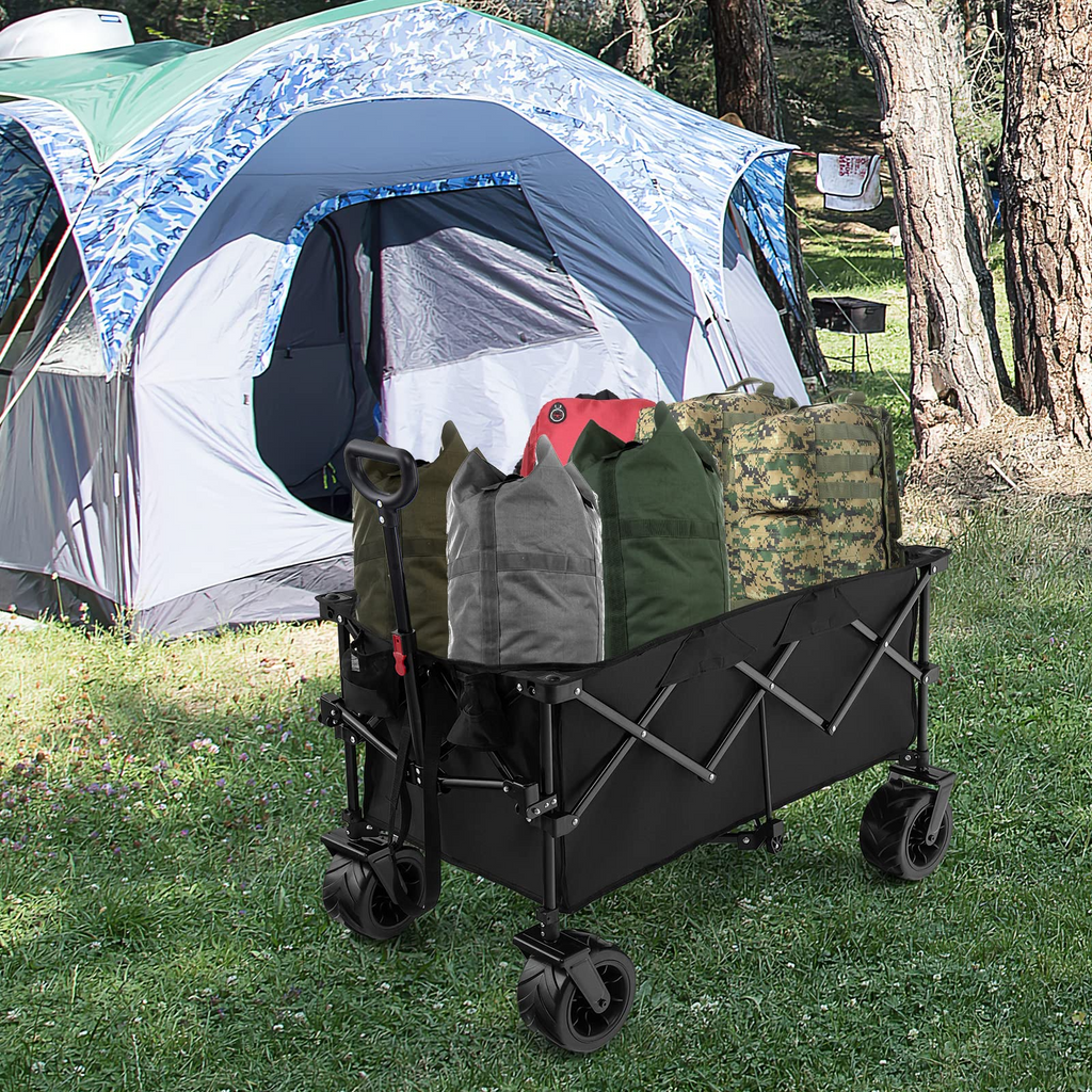 Collapsible Wagon Cart, Foldable Heavy Duty Utility Wagon with Adjustable Handle