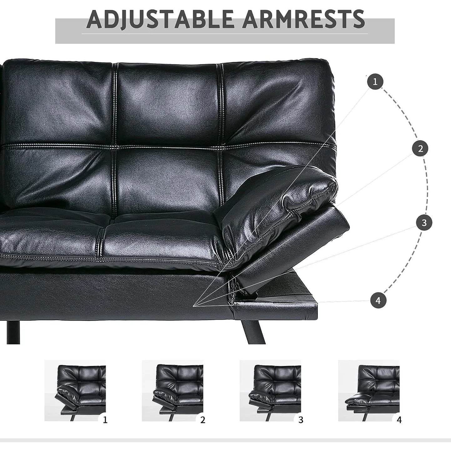 Futon Sofa Bed, Memory Foam Foldable Couch Convertible Loveseat Sleeper Daybed with Adjustable Armrests for Small Space