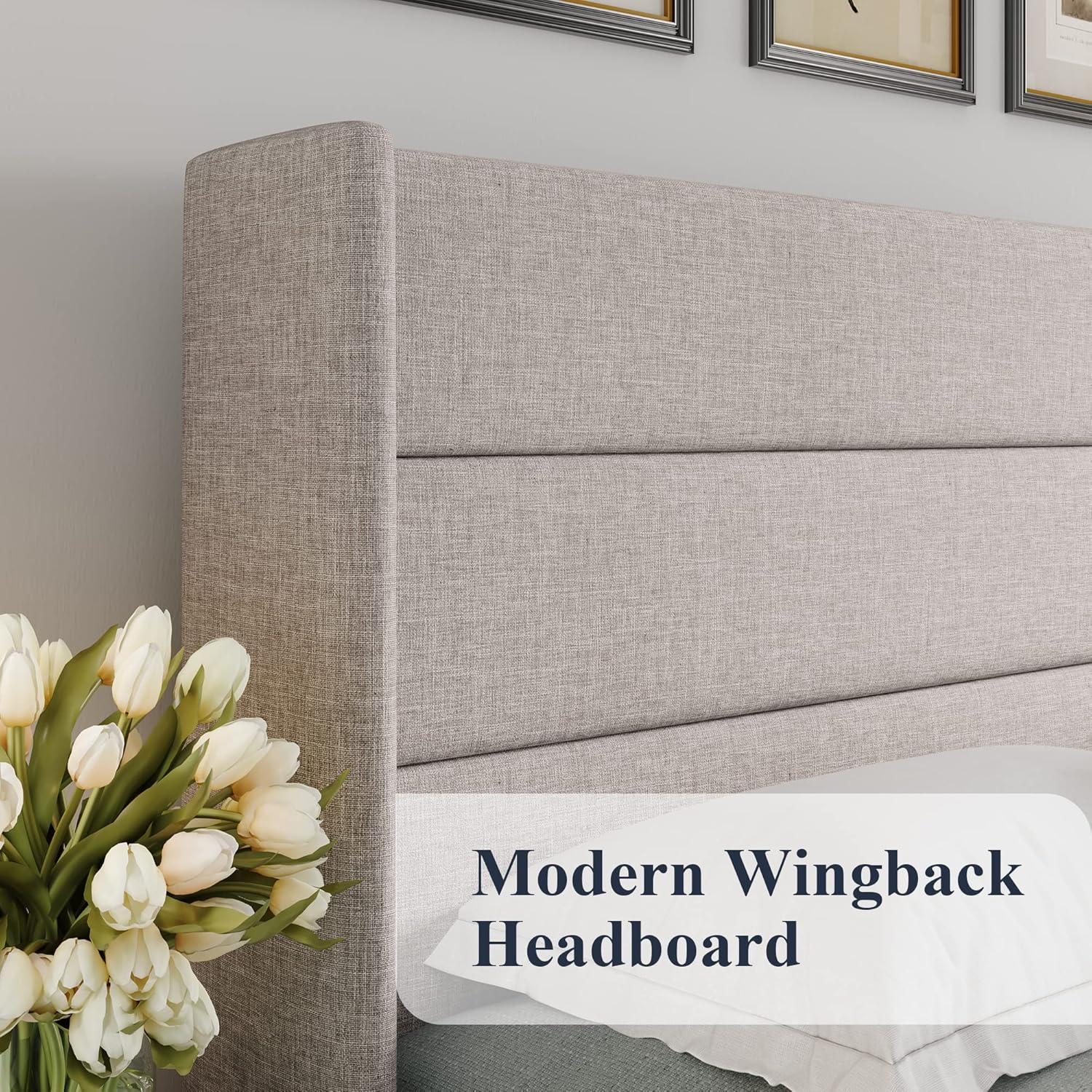 ALLEWIE Queen Size Lift Up Storage Bed with Wingback Headboard