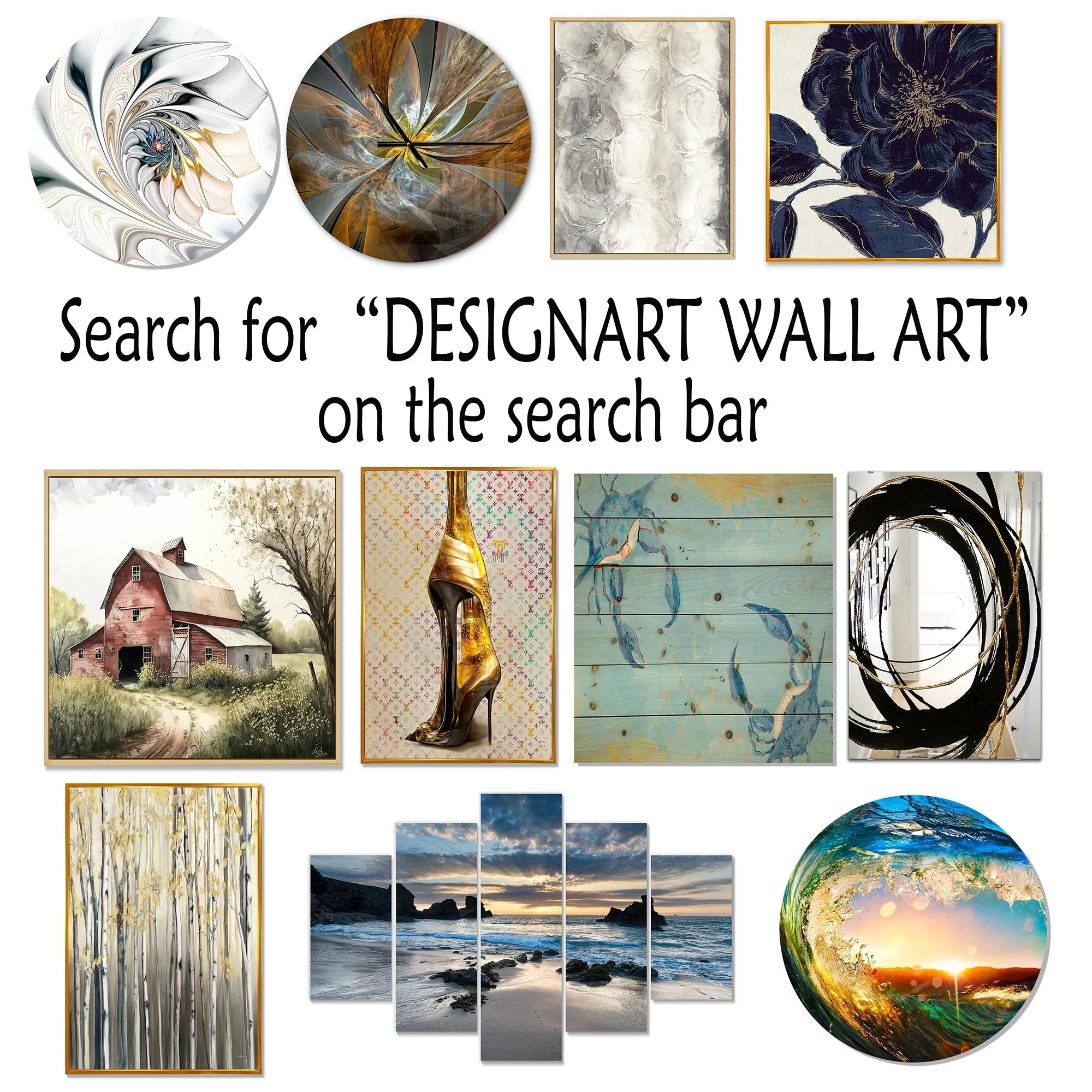 Designart White Botanical Collage Abstract Botanicals Metal Wall Art Living Room