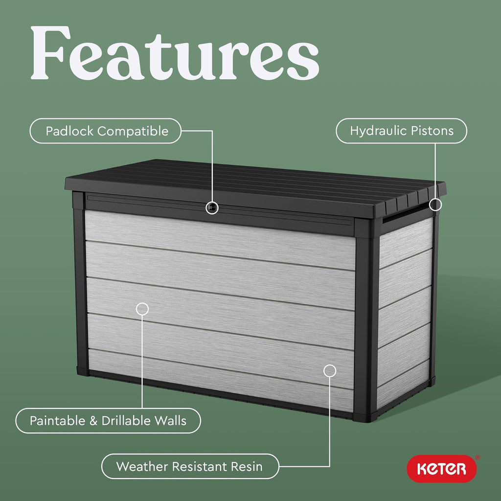 KETER Denali 200 Gallon Resin Deck Box for Outdoor Storage