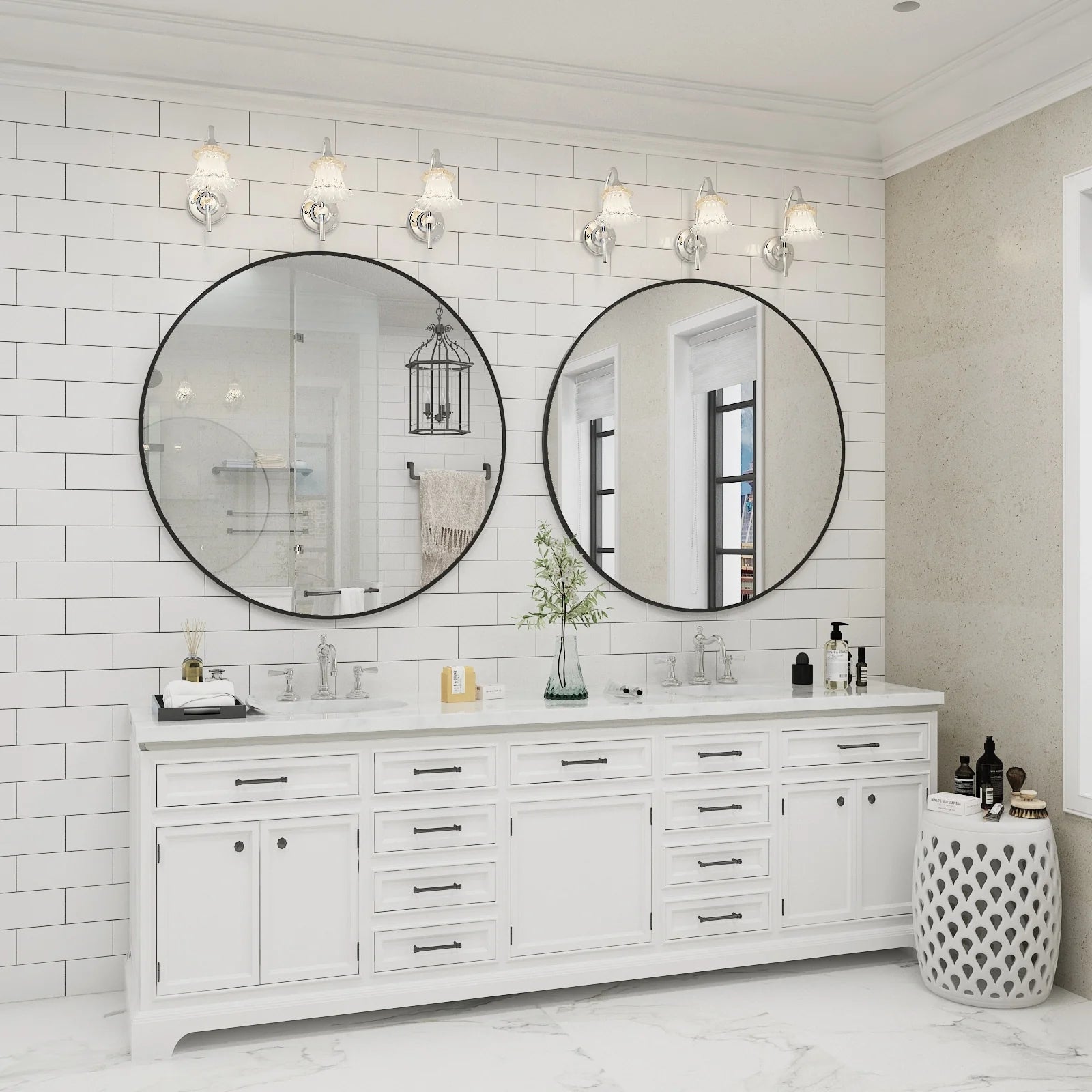 Apmir Round Metal Black Frame Bathroom Vanity Mirror Wall-mounted mirror