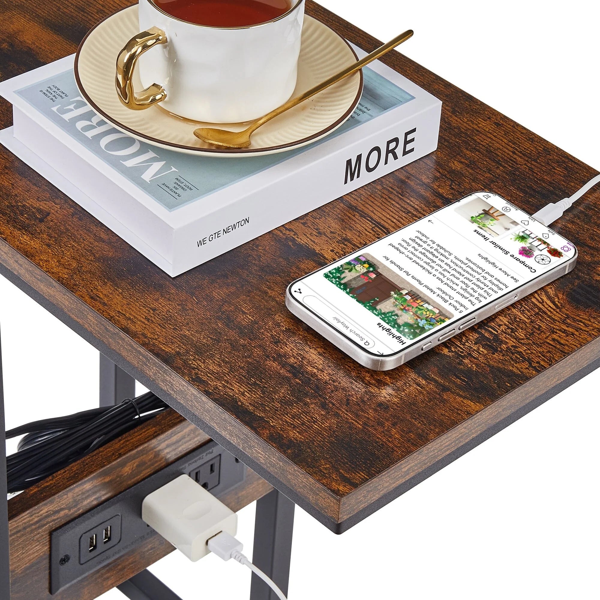 Javlergo Set of 2 C-Shaped Sofa Side Table, Small End Table for Living Room, Narrow Bedside/TV Tray Table