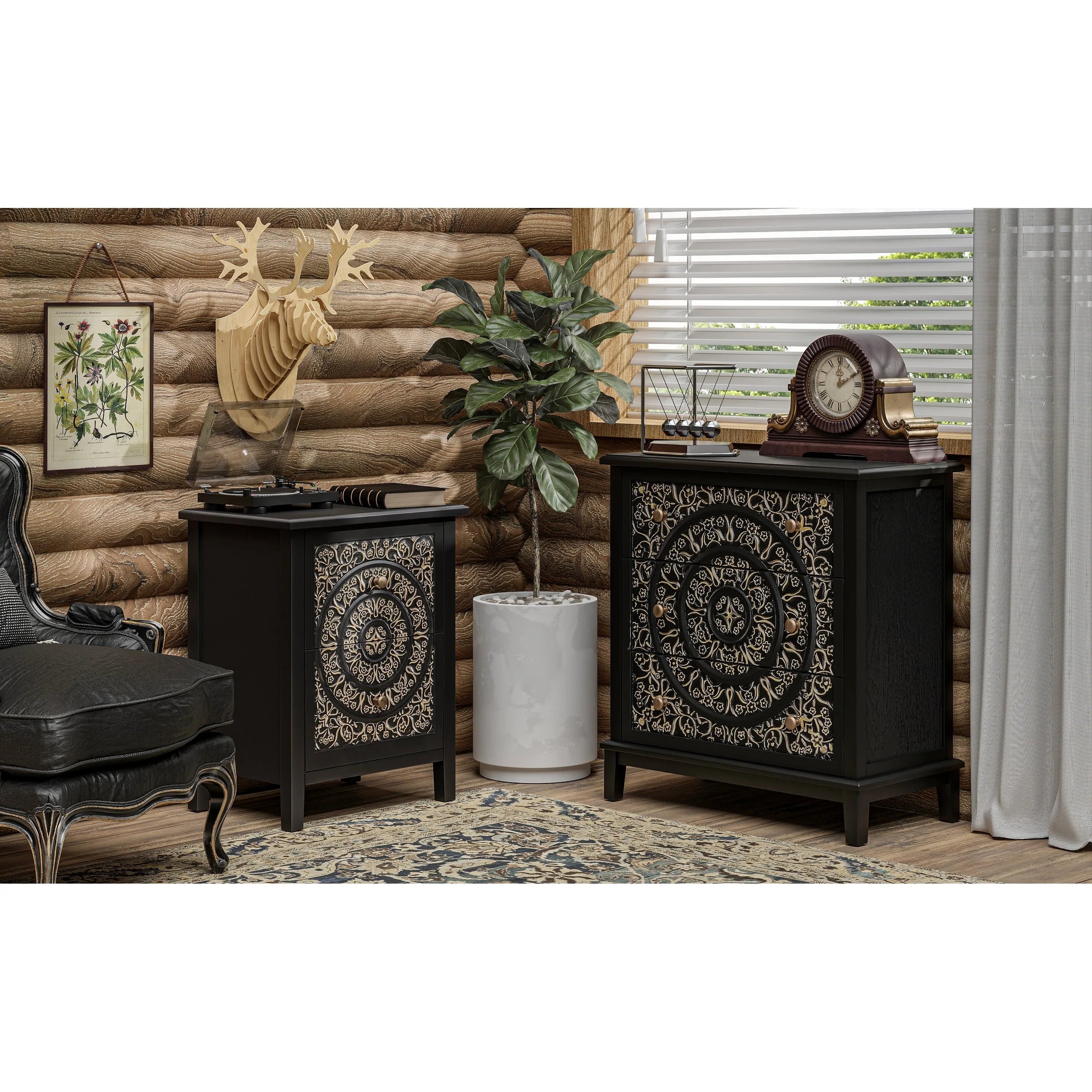 COZAYH Farmhouse Fully-Assembled Nightstand with 2-Drawer, Flower Motif End Table for Small Spaces, French Country