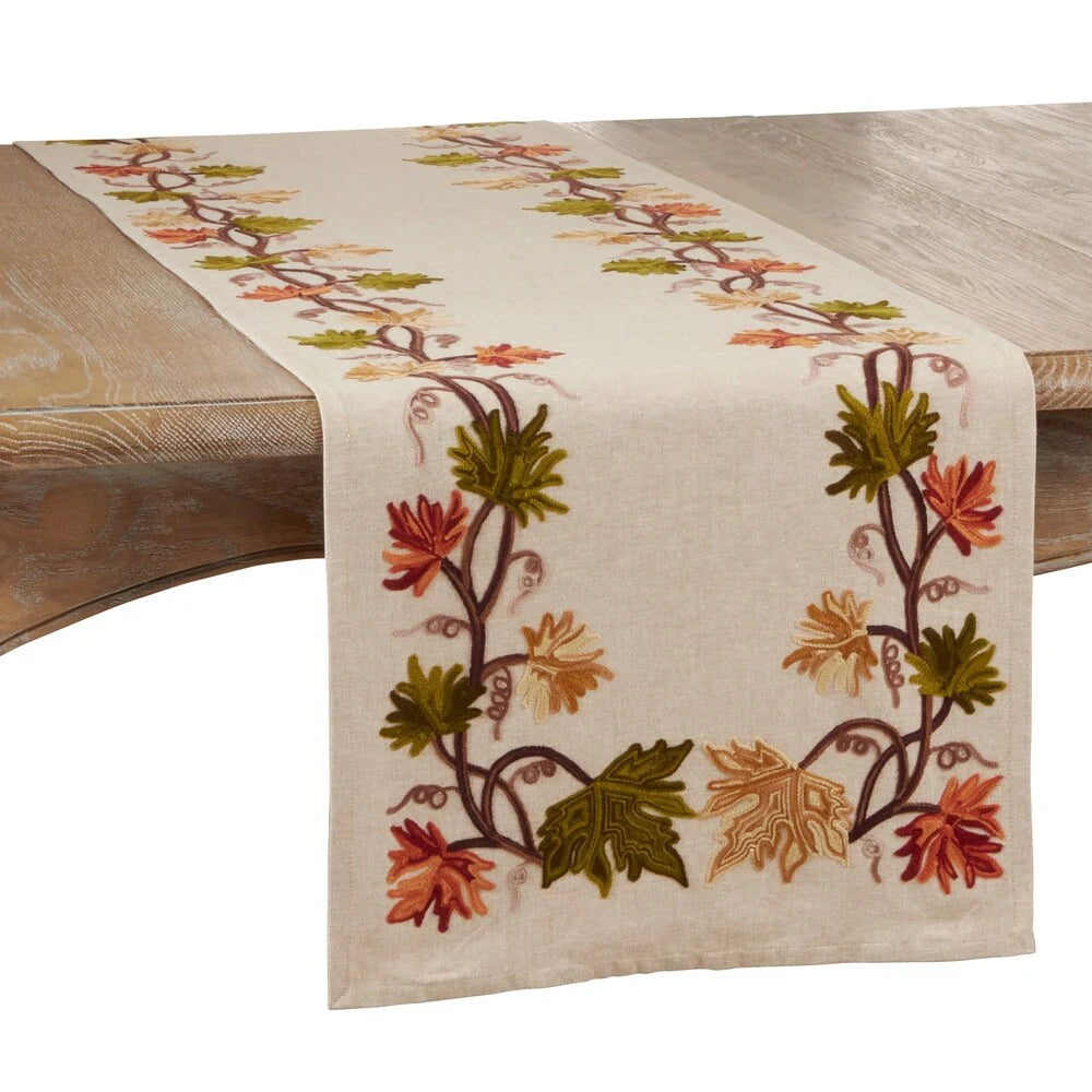 Fall Leaf Design Embroidered Table Runner - 16x72