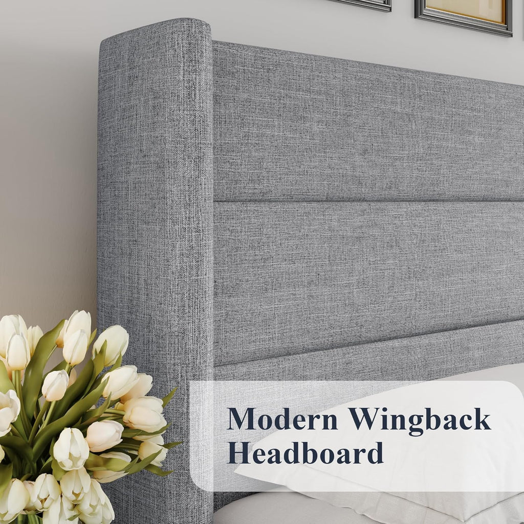 ALLEWIE Queen Size Lift Up Storage Bed with Wingback Headboard