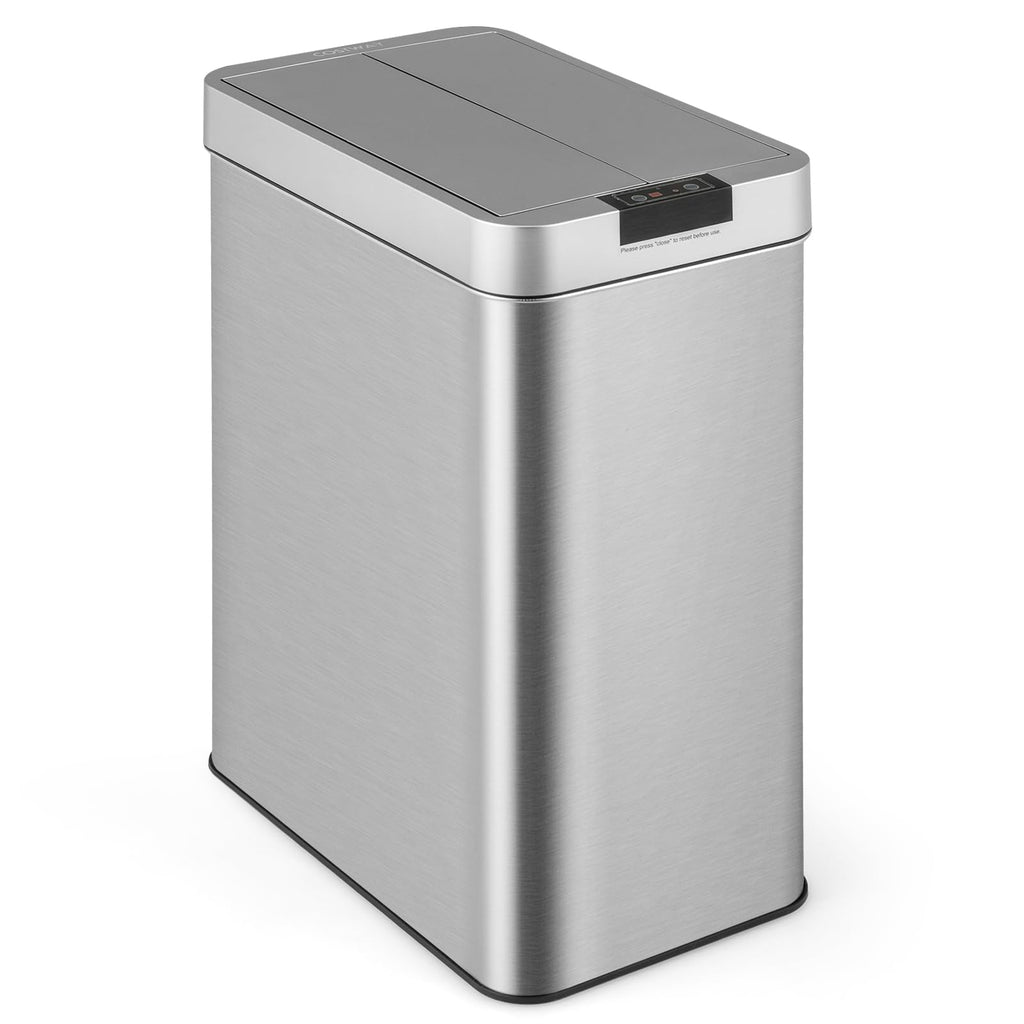 Slim Kitchen Trash Can, 13.2 Gallon Motion Sensor Garbage Bin with Wing Lids, Anti-Fingerprint Touchless Waste Bin