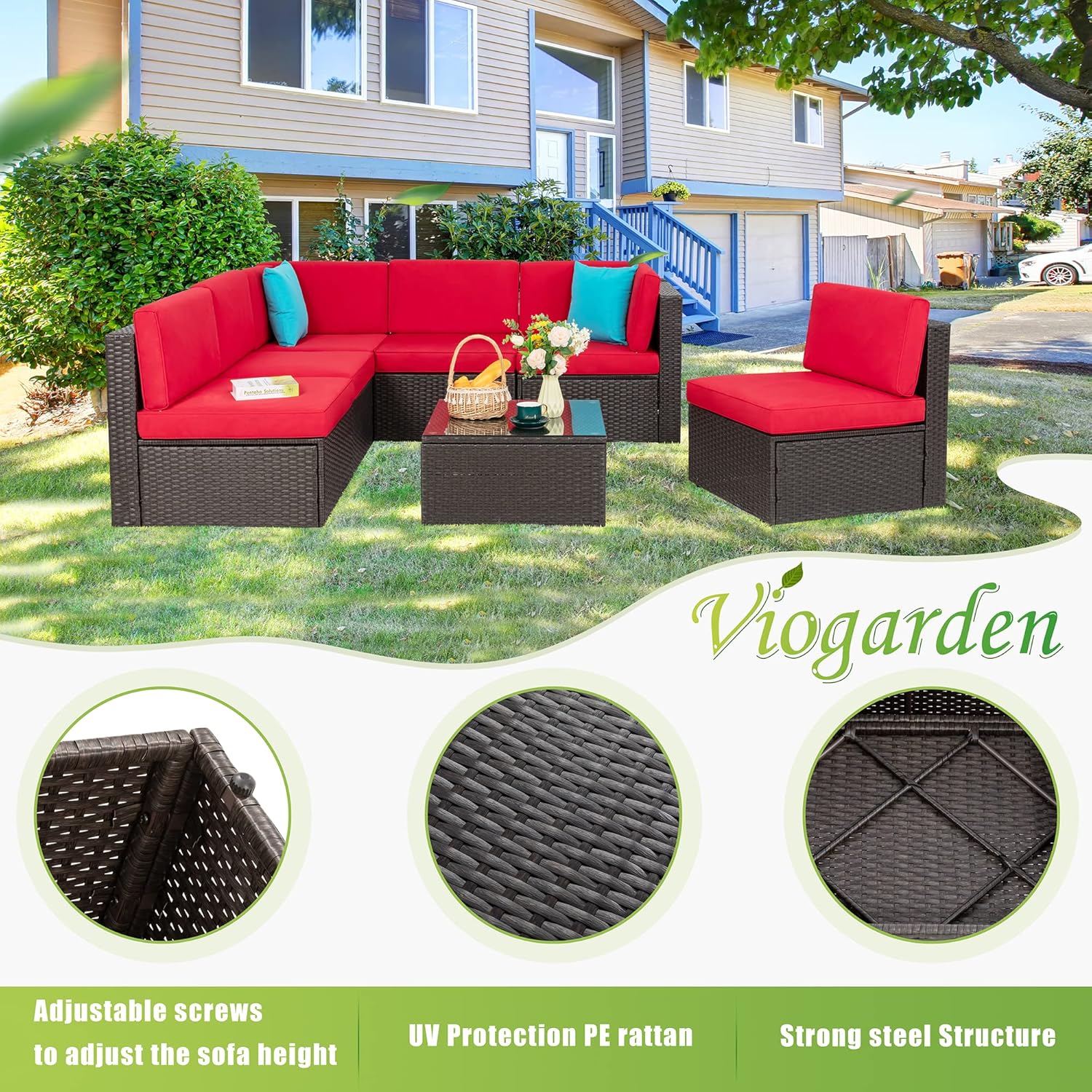 VONGRASIG 5 Piece All-Weather Patio Furniture Set with Ottoman