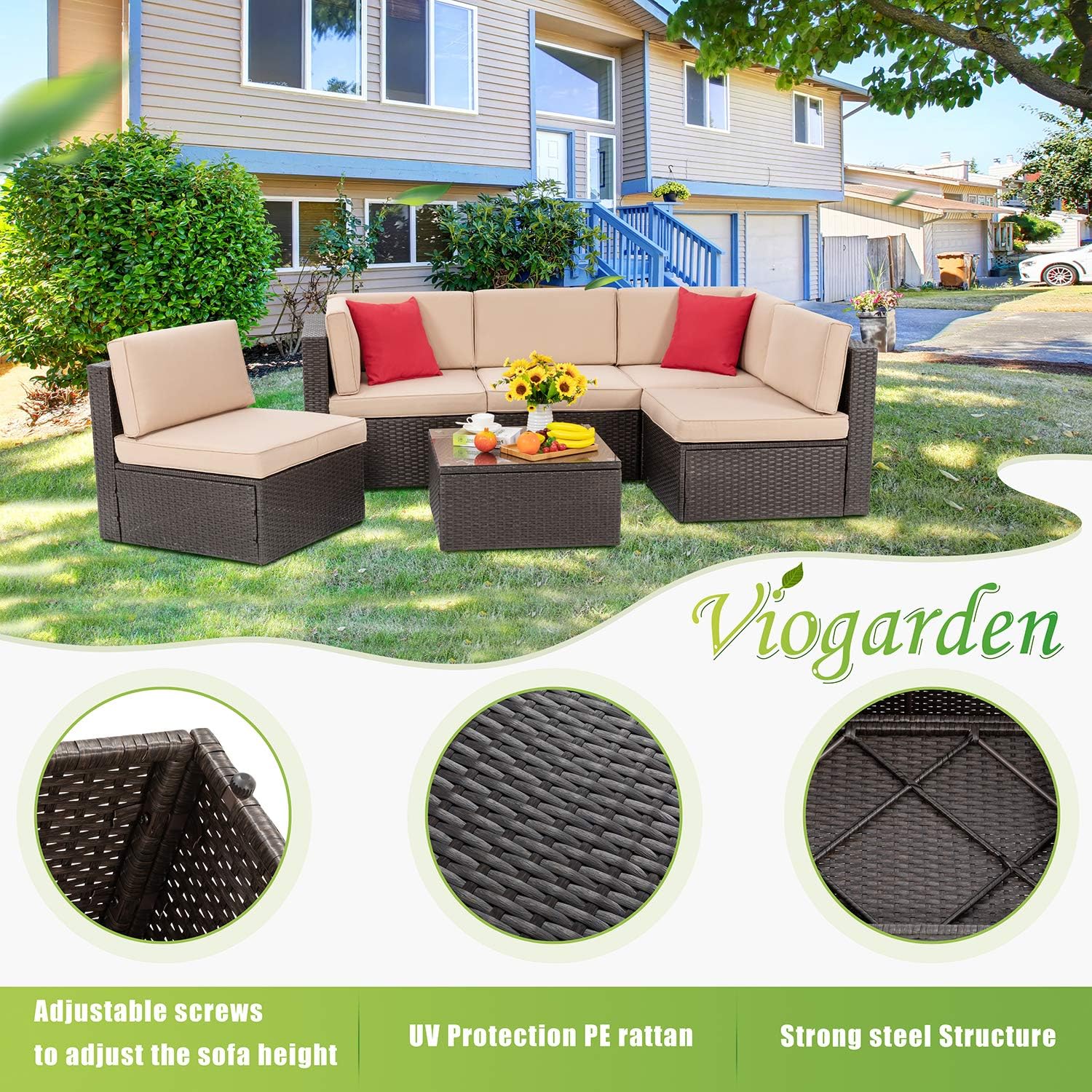 VONGRASIG 5 Piece All-Weather Patio Furniture Set with Ottoman