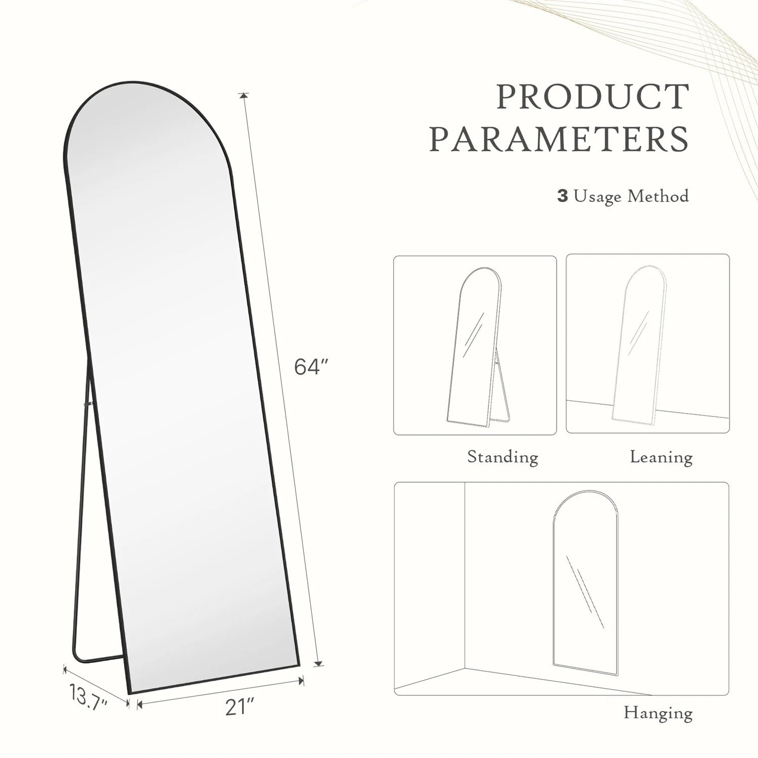 Full Length Mirror with Stand, Floor Mirror with Aluminum Alloy Frame for Bedroom, Standing Full Body Mirror for Wall, Cloakroom