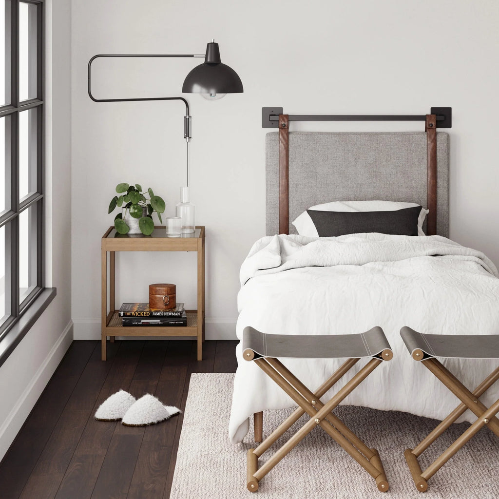 Nathan James Harlow Wall Mount Upholstered Headboard with Metal Rail