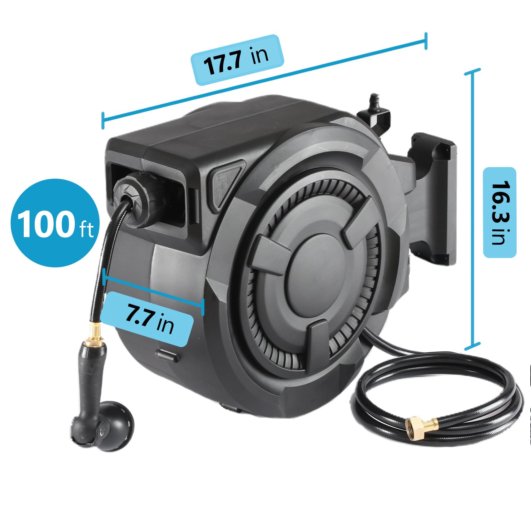 Hose Reel 1/2 in x 100 ft, 180�� Swivel Wall-Mounted Garden Hose Reel