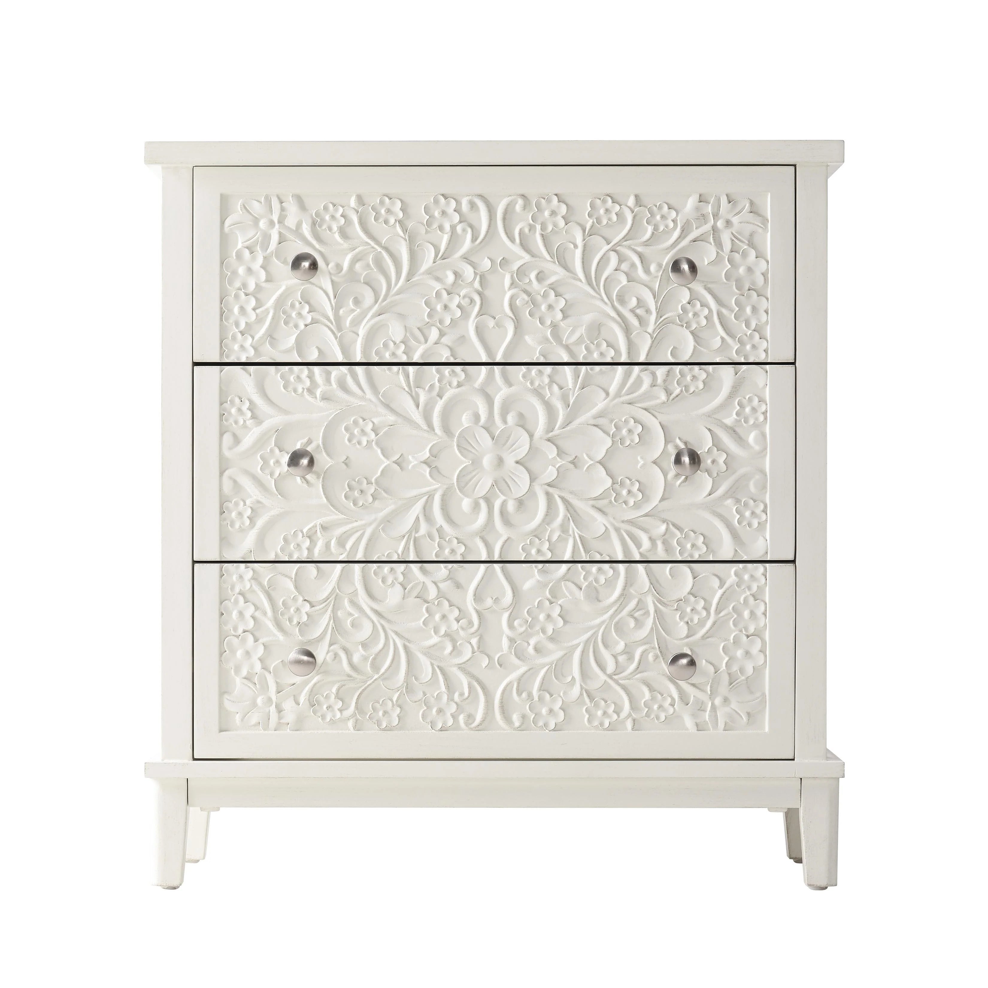 COZAYH Farmhouse Fully-Assembled Nightstand with 2-Drawer, Flower Motif End Table for Small Spaces, French Country