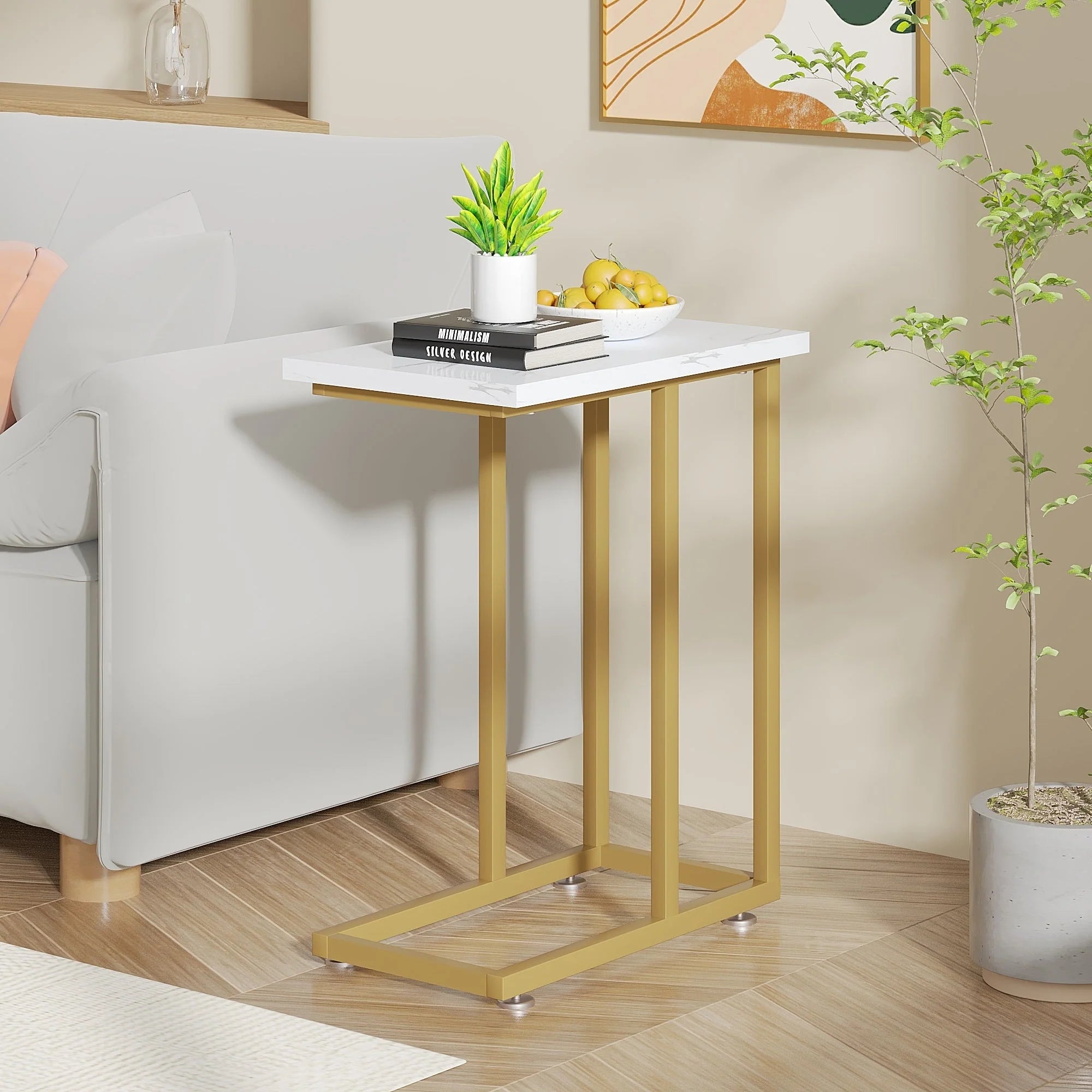 Javlergo Set of 2 C-Shaped Sofa Side Table, Small End Table for Living Room, Narrow Bedside/TV Tray Table