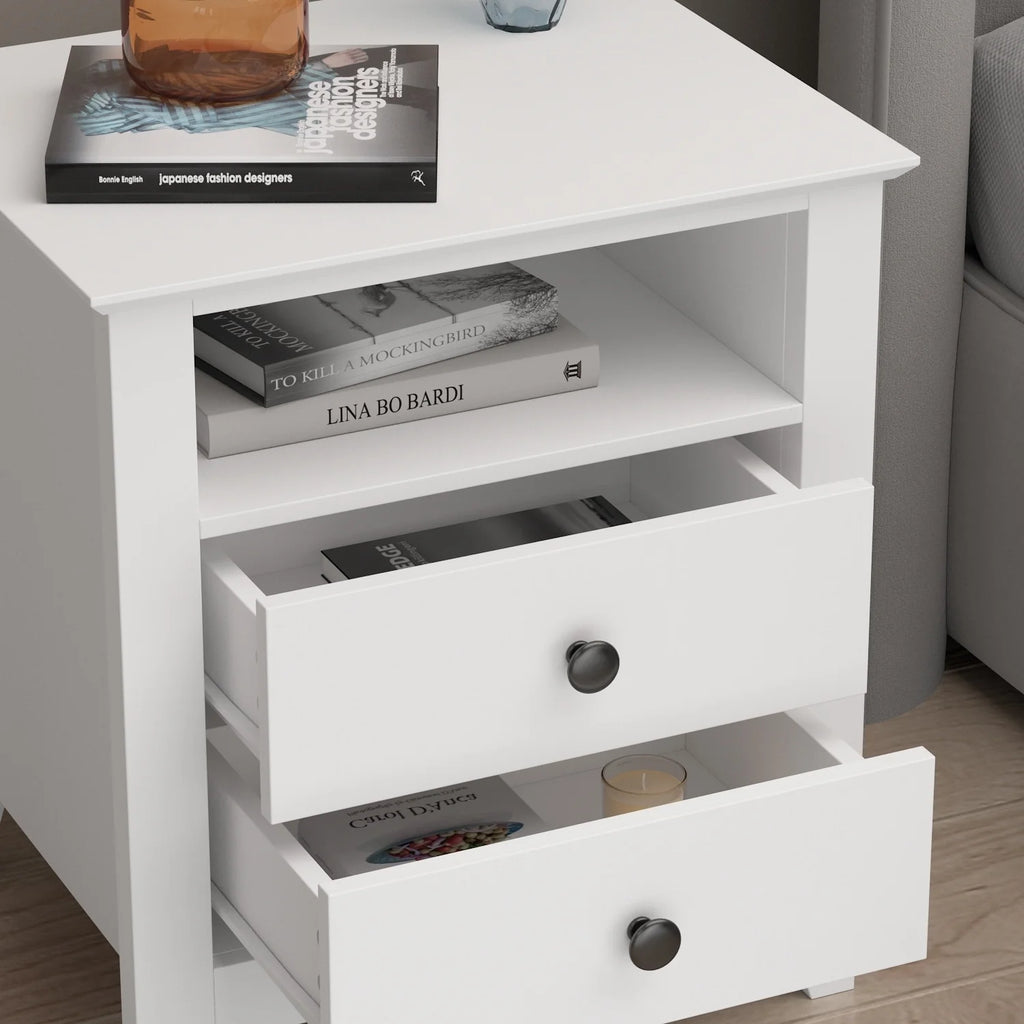 Timechee 21.7'' Tall 2 - Drawer 1- Shelf Nightstand in White End Table