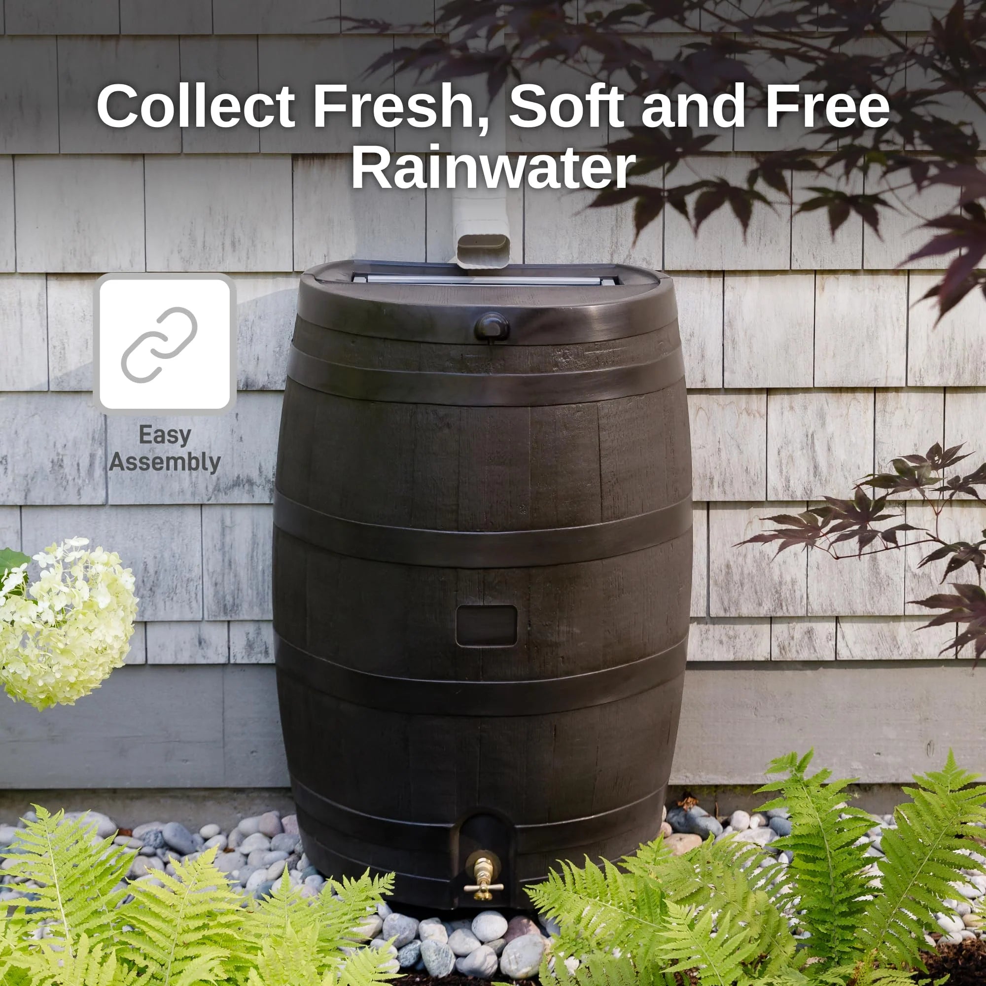 RTS HOME ACCENTS 50-Gallon Rain Barrel with Brass Spigot - Walnut