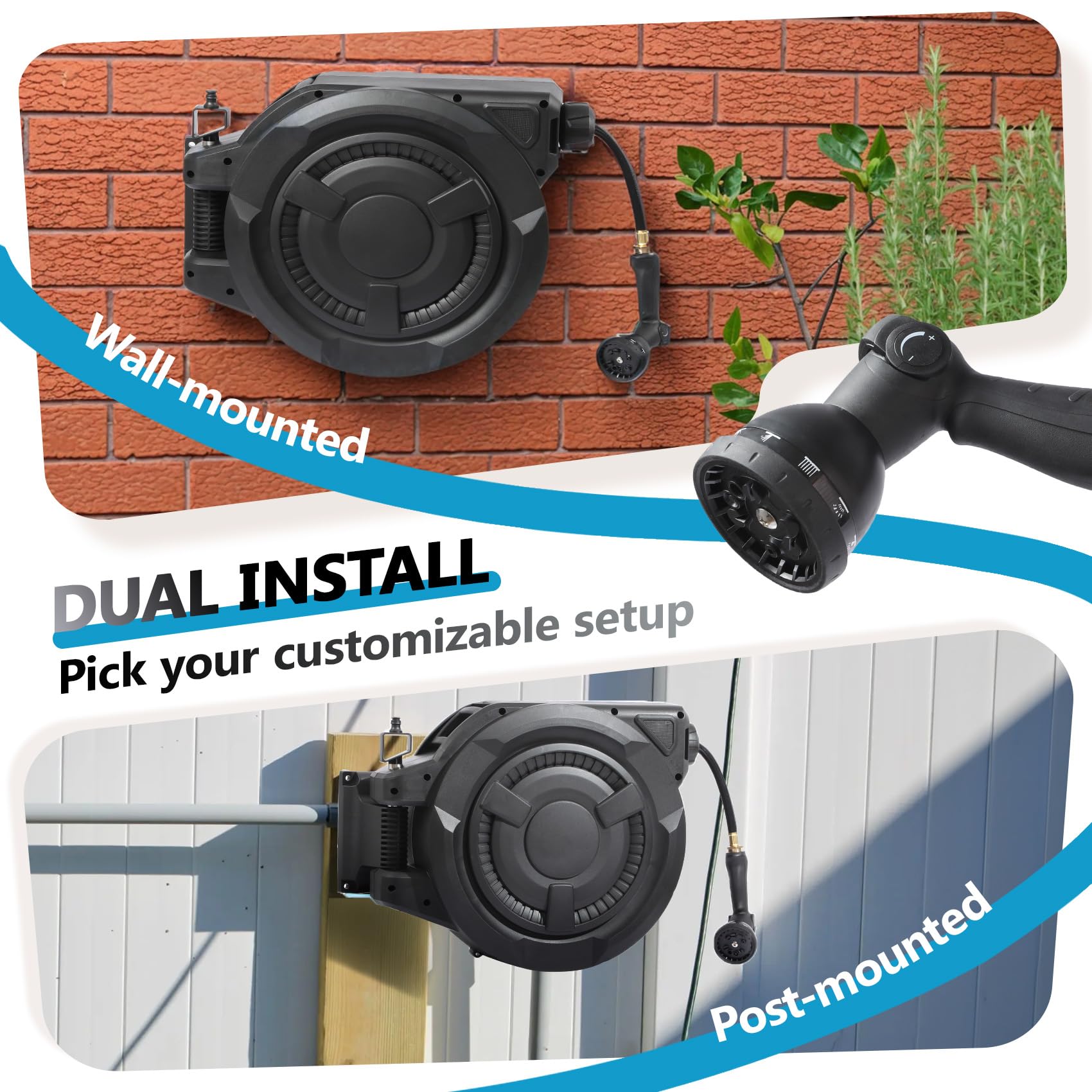 Hose Reel 1/2 in x 100 ft, 180�� Swivel Wall-Mounted Garden Hose Reel