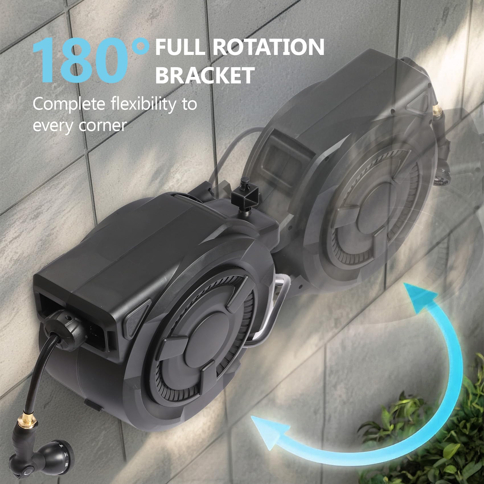 Hose Reel 1/2 in x 100 ft, 180�� Swivel Wall-Mounted Garden Hose Reel