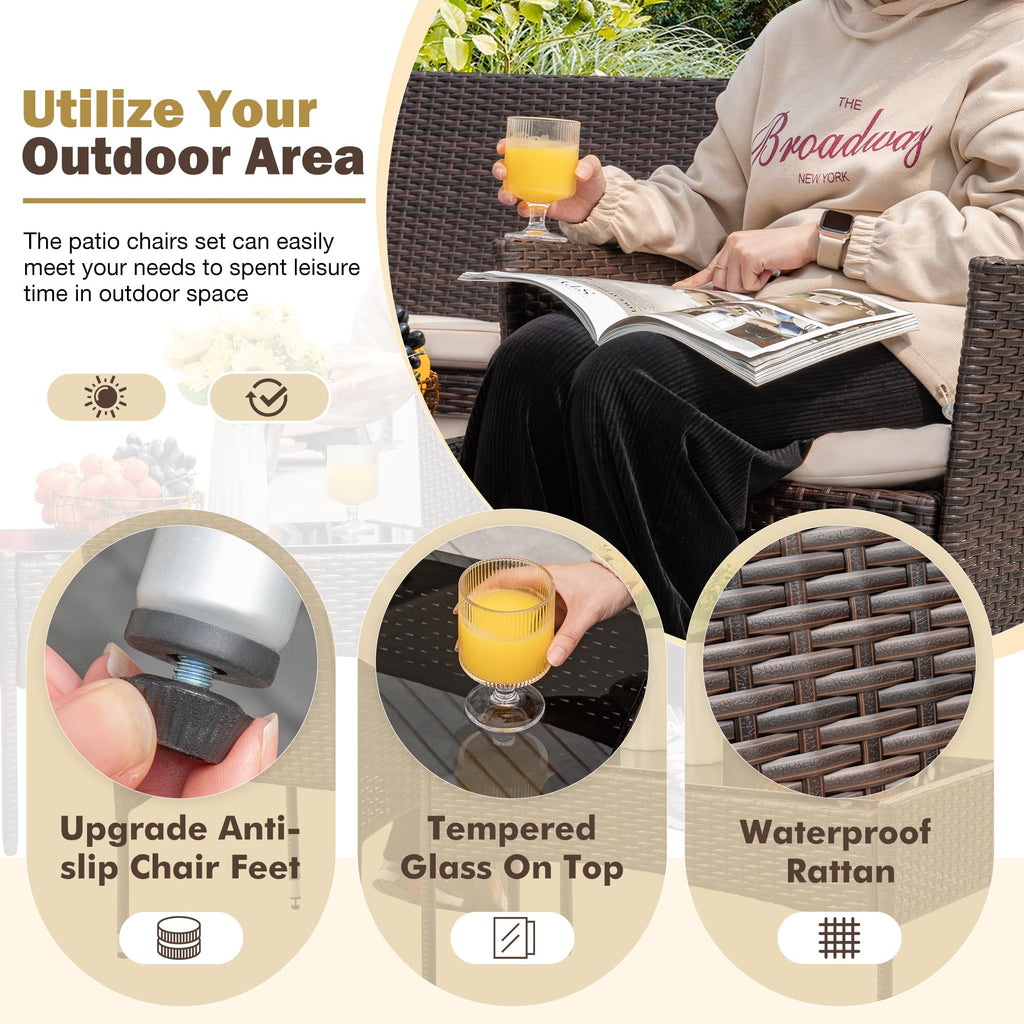 Homall 4 Pieces Outdoor Patio Furniture Sets Rattan Chair Wicker Set