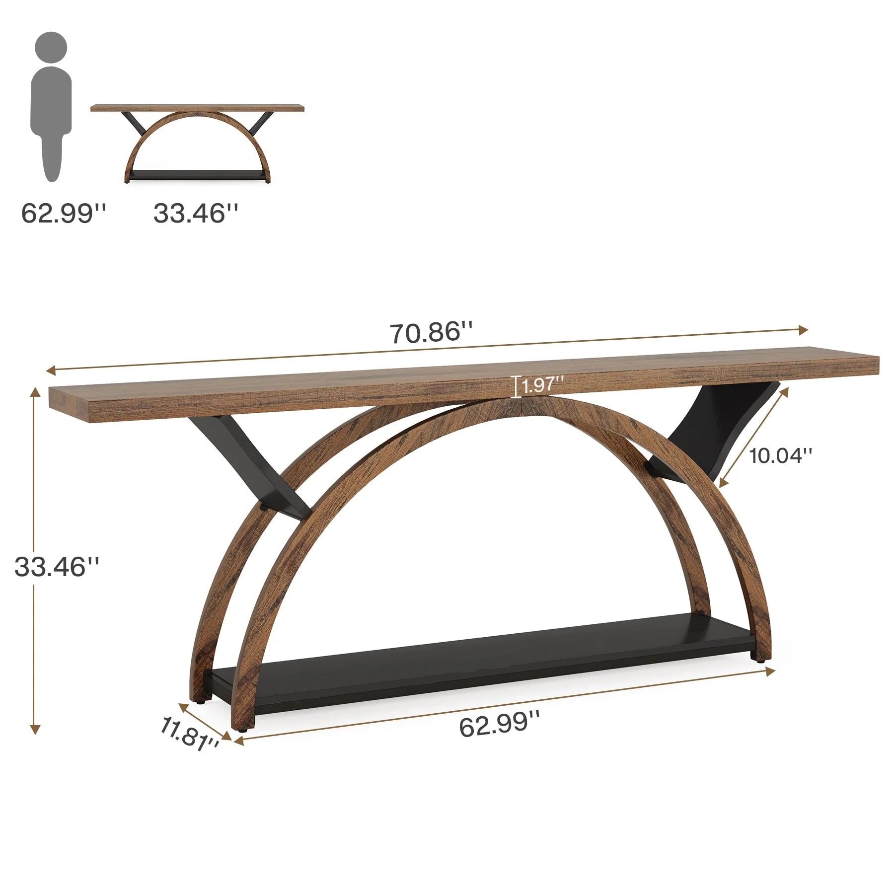 2-Tier Narrow Long Console Sofa Table with Semi-Circular Frame for Entryway,Gray Hallway Accent Tables