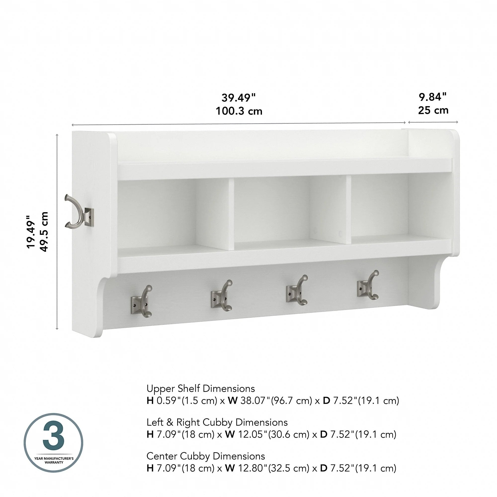 Woodland 40W Wall Mounted Coat Rack with Shelf by Bush Furniture