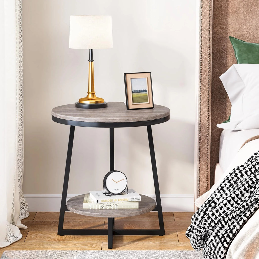 Industrial End Table, Round Side Table Table Small Coffee Accent Table