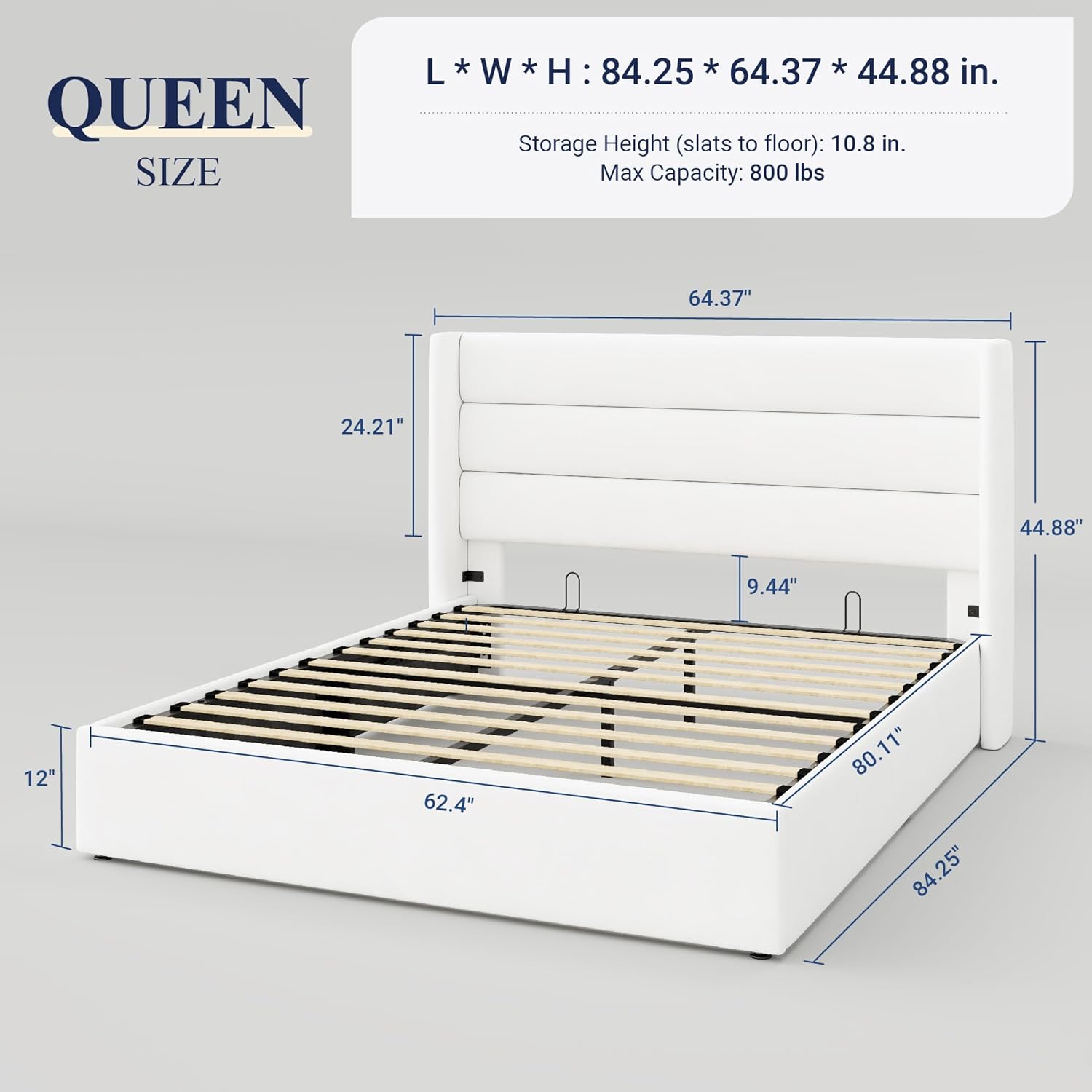 ALLEWIE Queen Size Lift Up Storage Bed with Wingback Headboard