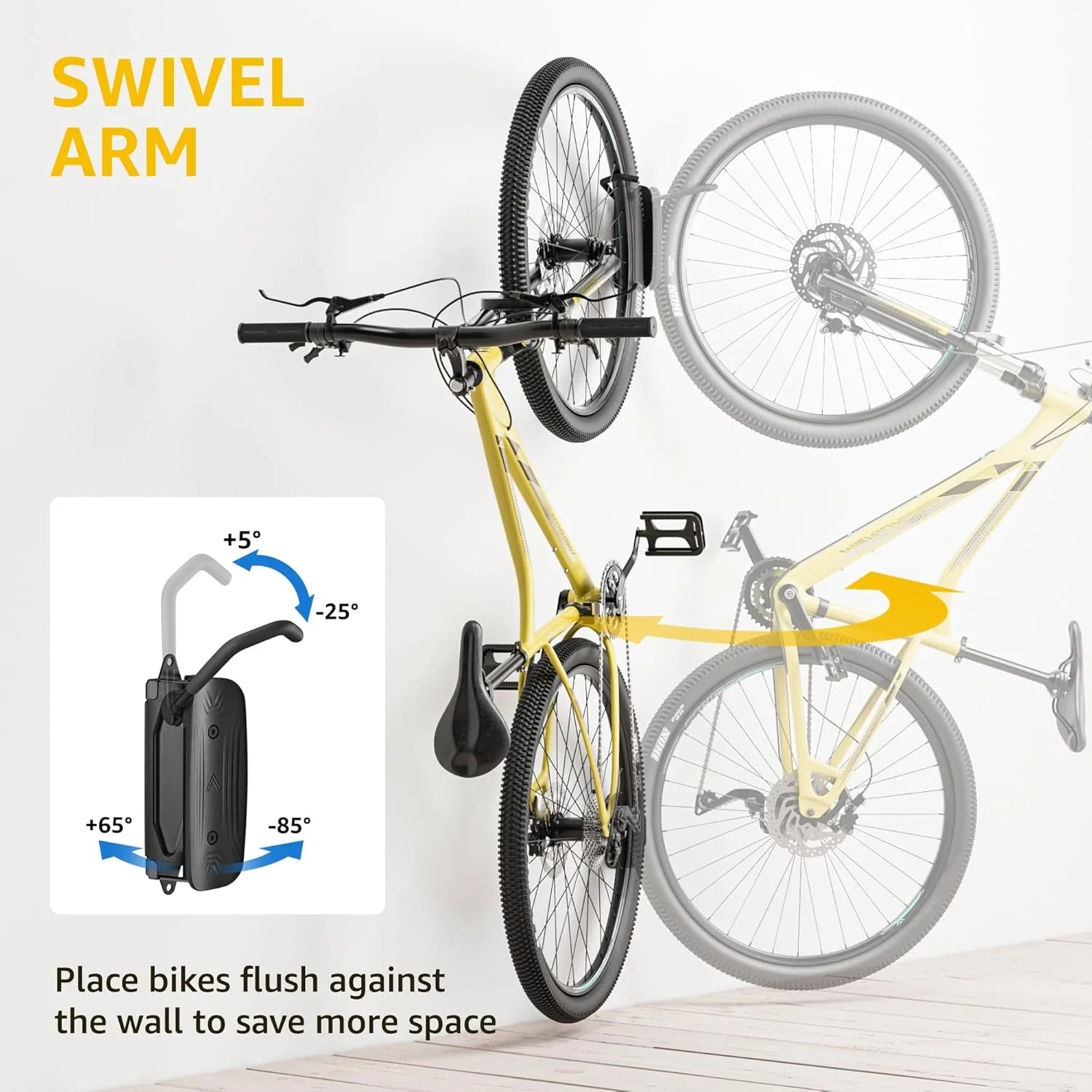 MONTEK Swivel Bike Wall Mount, Bike Hangers for Garage, Holds up to 66lbs,2 Pack