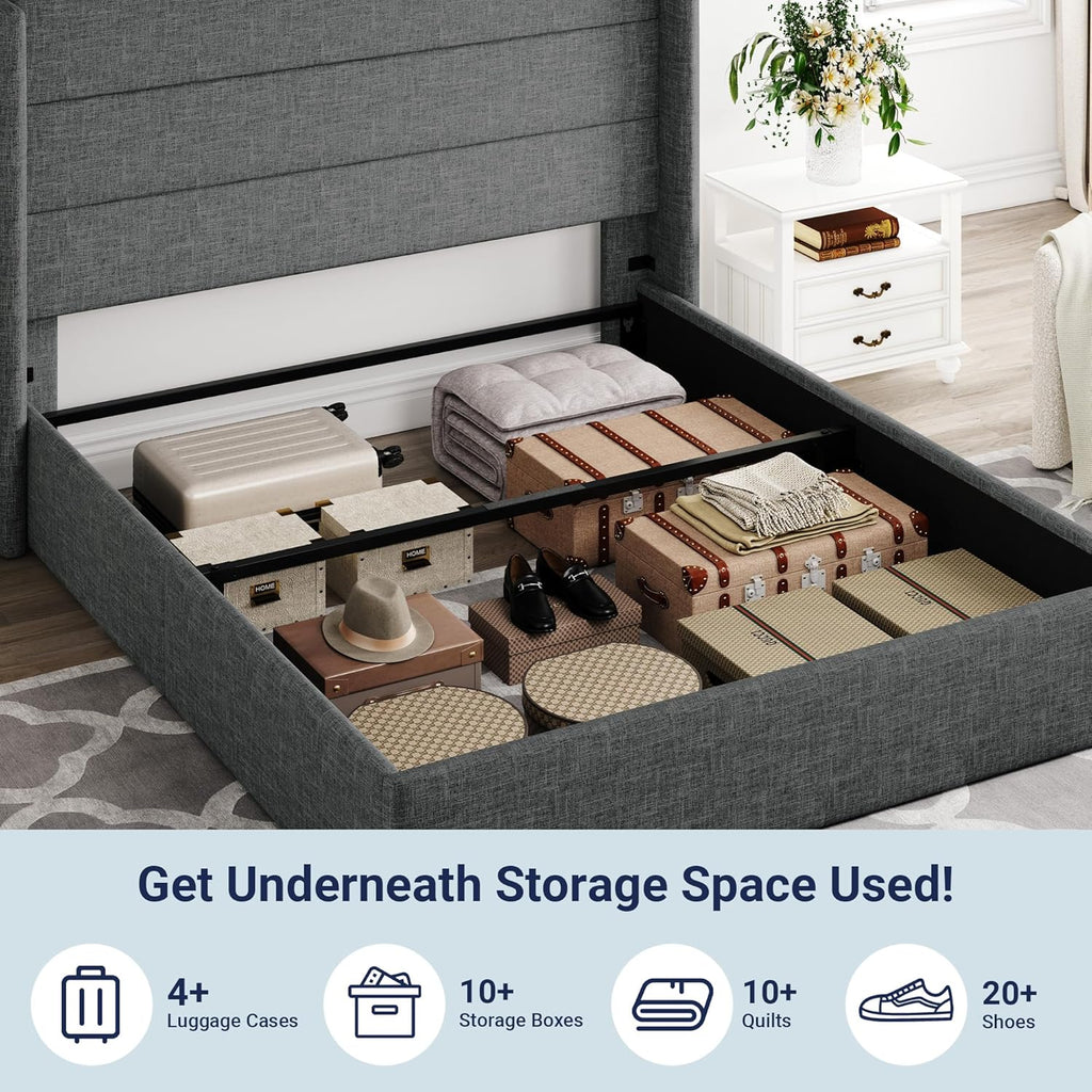 ALLEWIE Queen Size Lift Up Storage Bed with Wingback Headboard