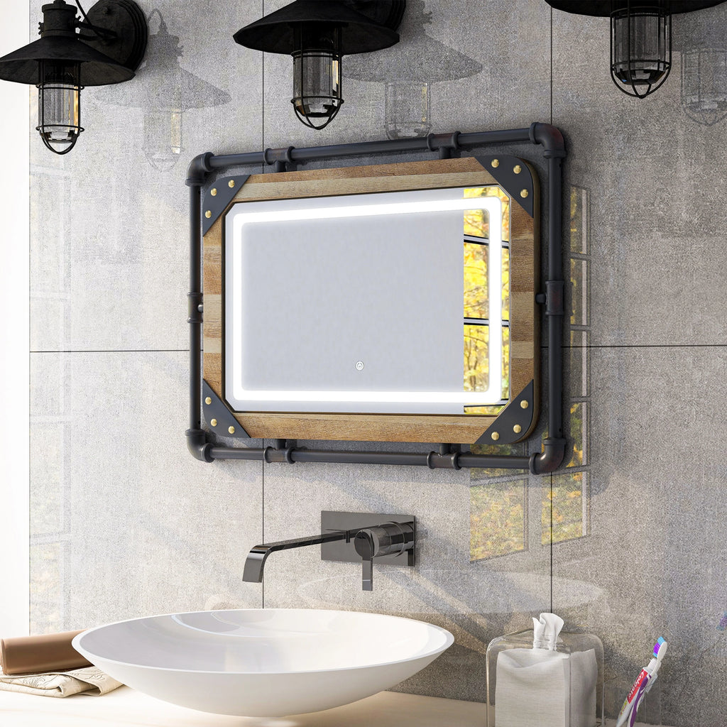 Furniture of America Inyo Industrial Metal Wall Mirror with LED Lights
