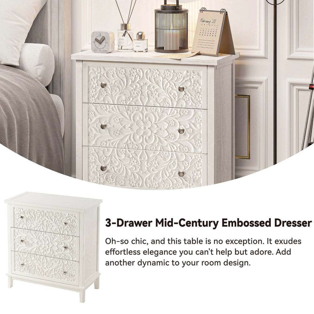 COZAYH Farmhouse Fully-Assembled Nightstand with 2-Drawer, Flower Motif End Table for Small Spaces, French Country