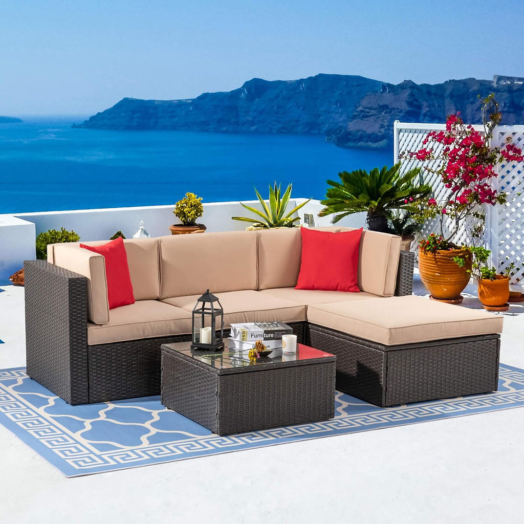 VONGRASIG 5 Piece All-Weather Patio Furniture Set with Ottoman