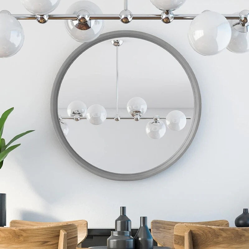 Classic Wooden Frame Farmhouse Round Wall Mirror