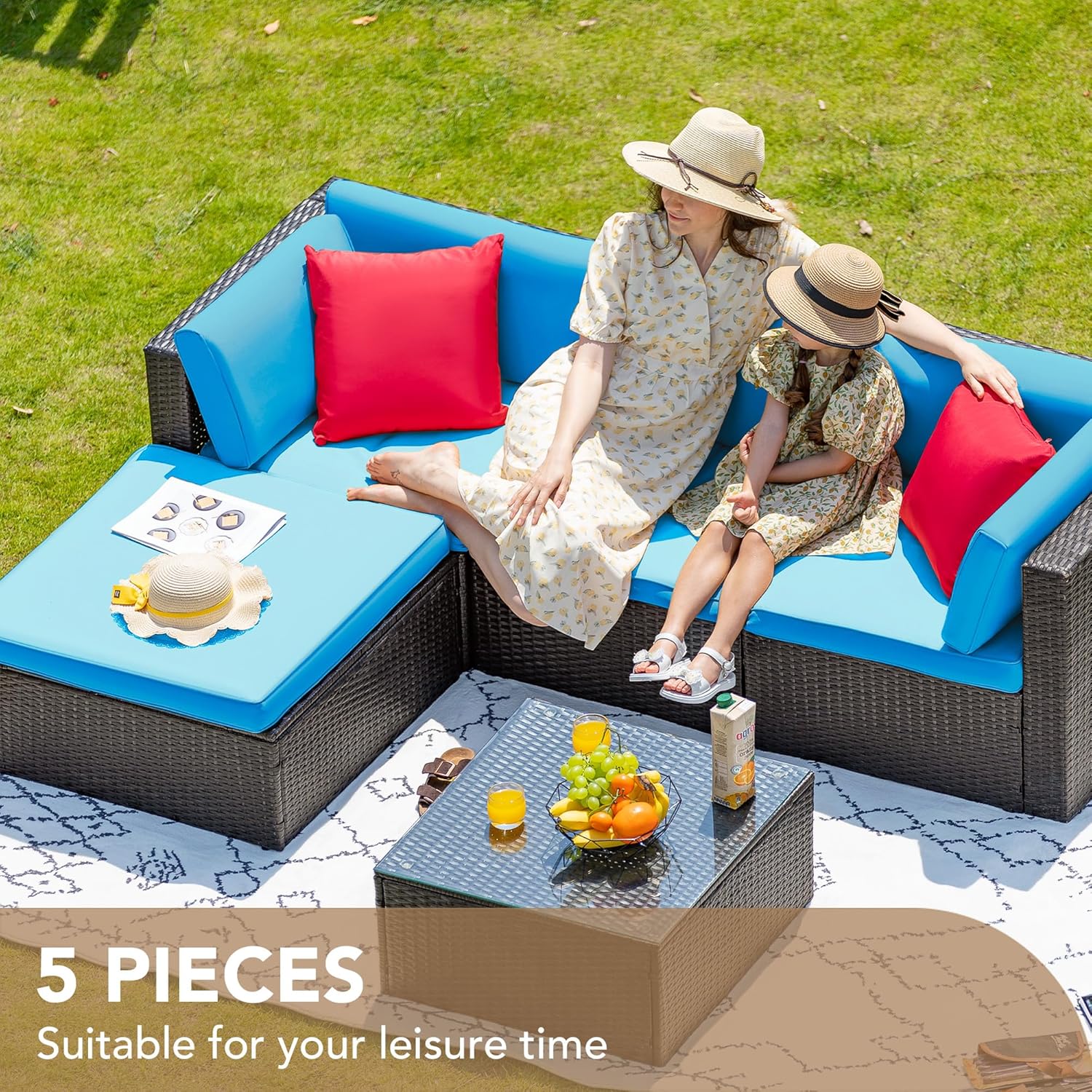 DEVOKO 5 Pieces All-Weather Patio Furniture Set with Cushions