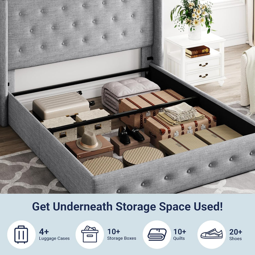 ALLEWIE Queen Size Lift Up Storage Bed with Wingback Headboard