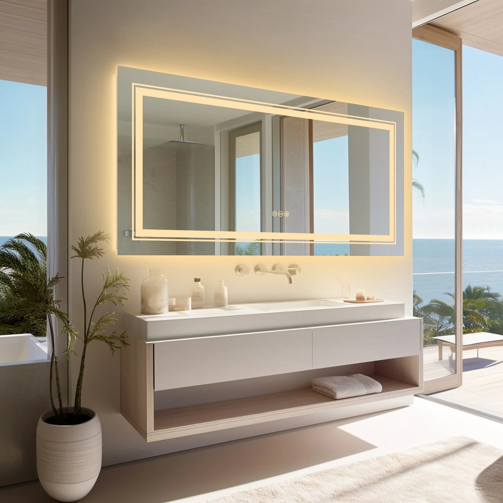 Extra Large LED Lighted Bathroom Mirror Wall Anti-Fog Vanity 3 Colors
