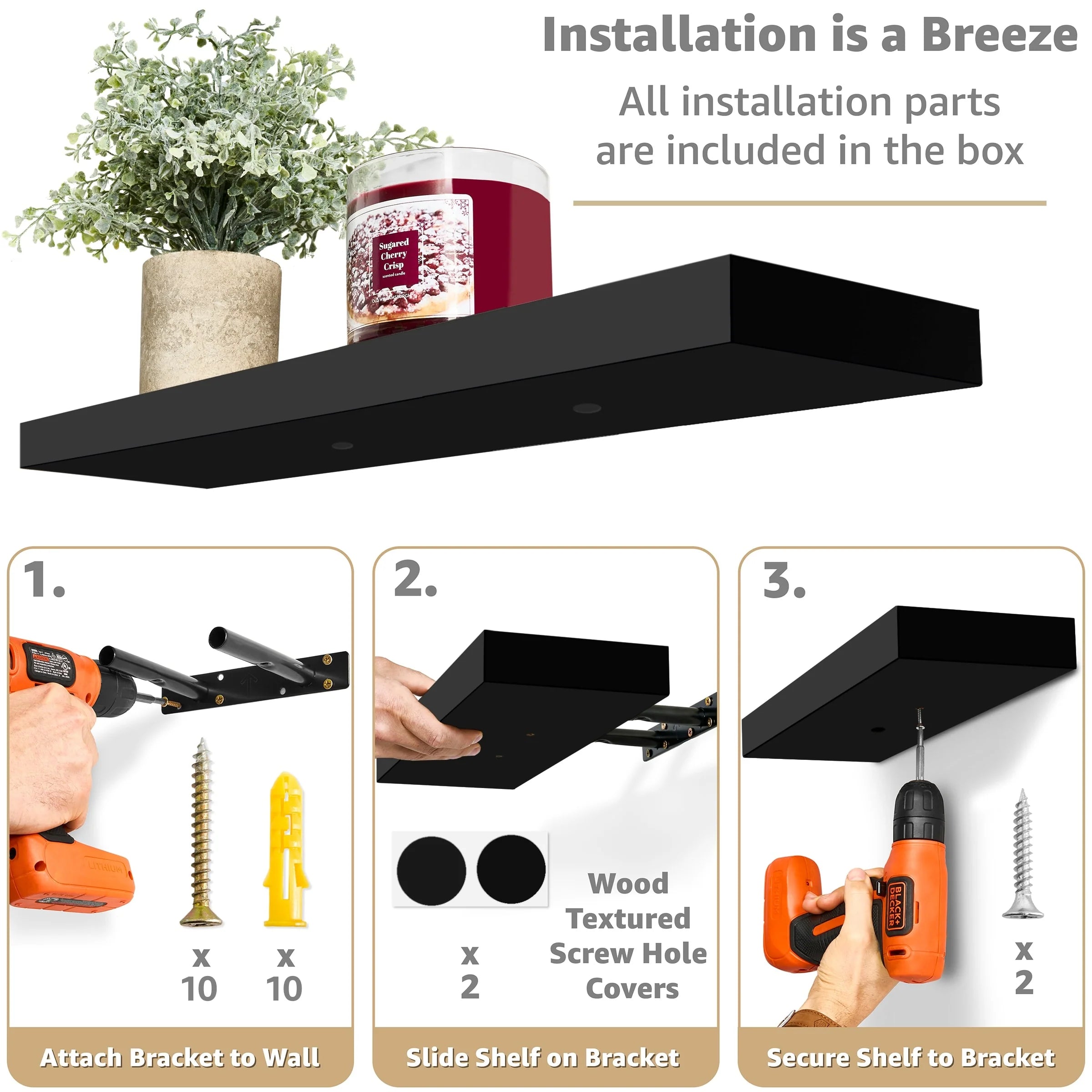Sorbus Floating Wall Shelves Wood Wall Mounted Decor for Books and Storage with Invisible brackets - Set of 3