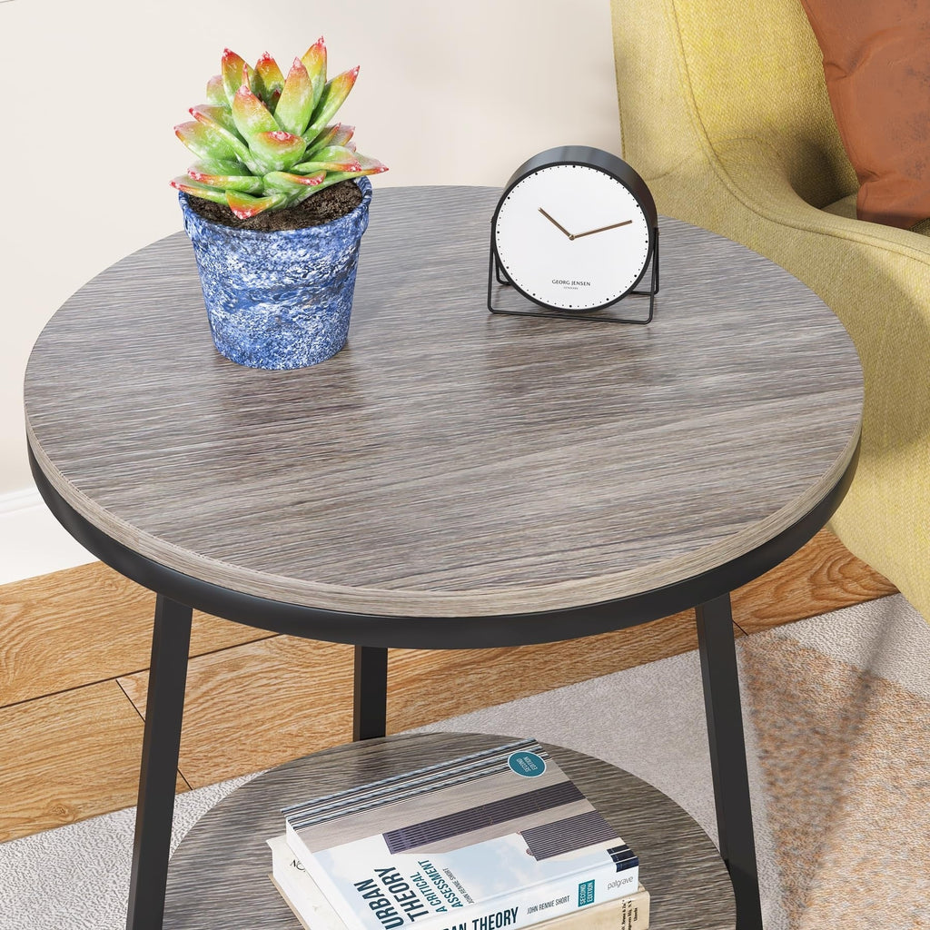 Industrial End Table, Round Side Table Table Small Coffee Accent Table
