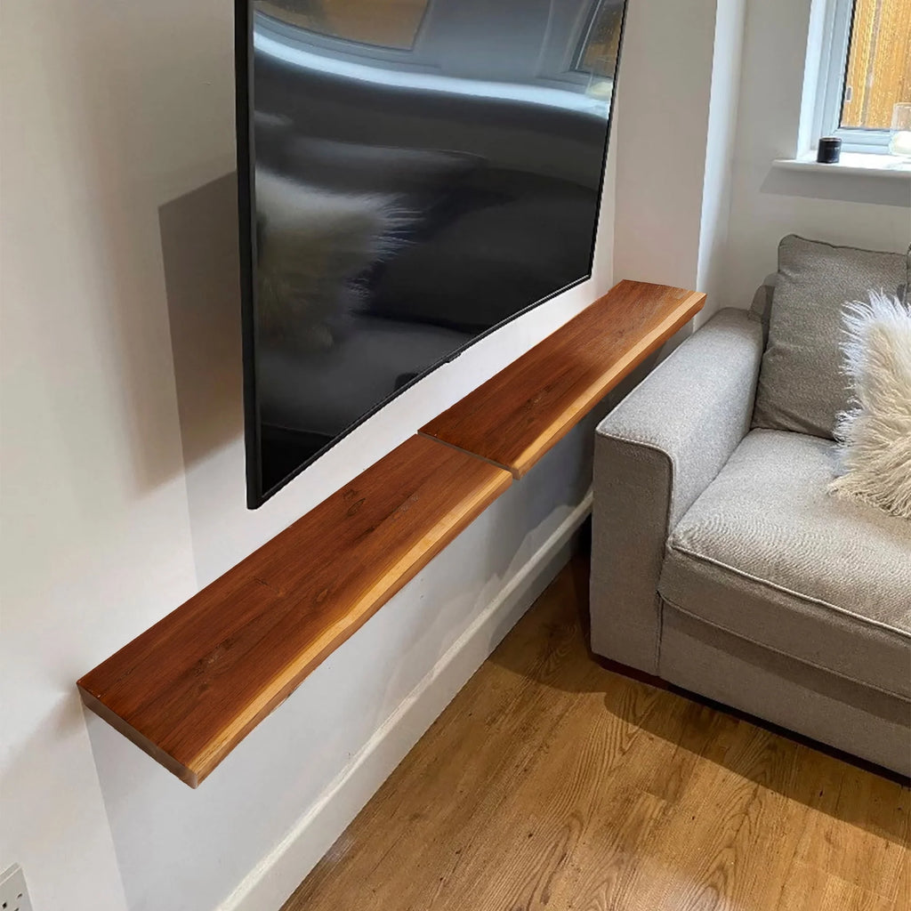 Home Soft Things 1 PieceTeak Shelf With Live Edge Wooden Wall Shelves