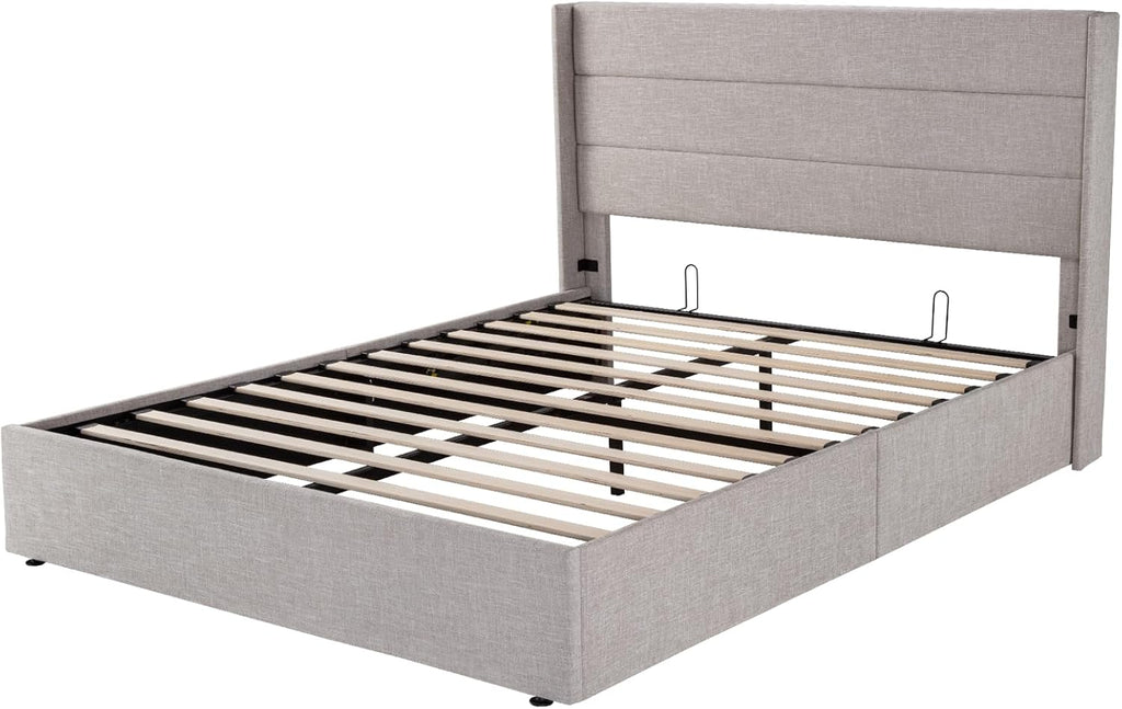 ALLEWIE Queen Size Lift Up Storage Bed with Wingback Headboard