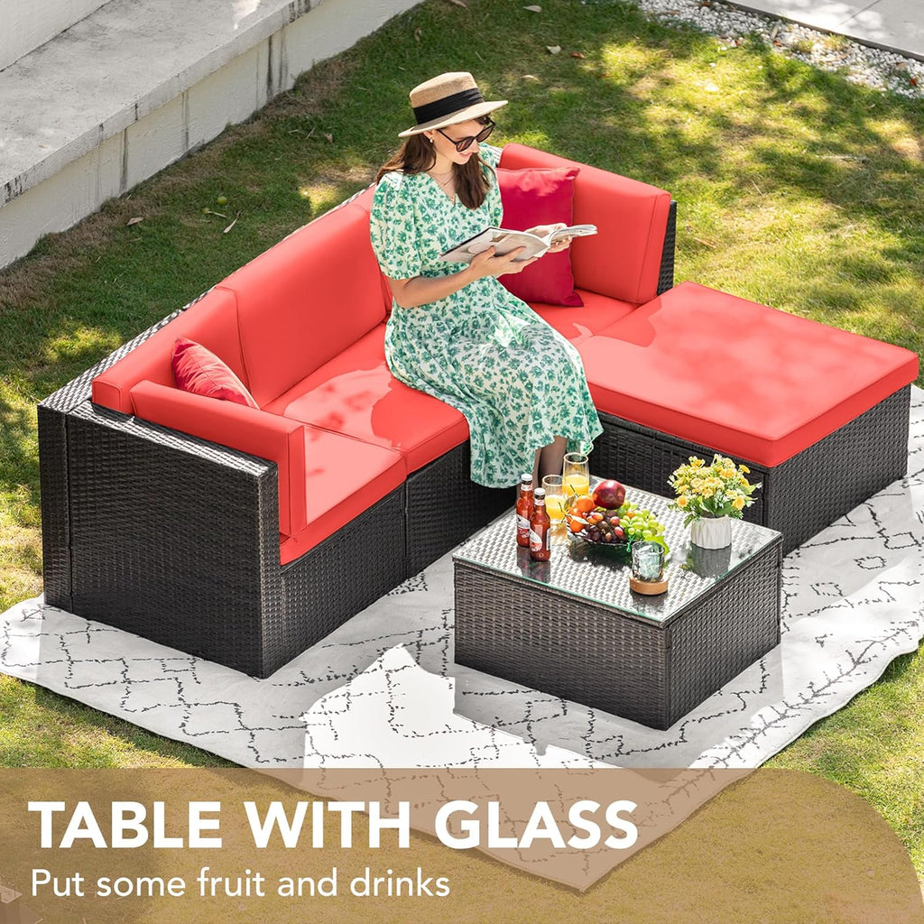 DEVOKO 5 Pieces All-Weather Patio Furniture Set with Cushions