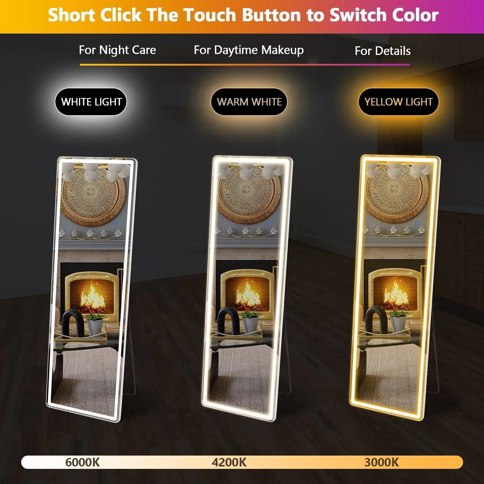 Floor Mirror with LED Light, 64 x 21 Full Length Mirror with Stand, Hanging Mirror Wall Mounted Mirror Full Body Mirror