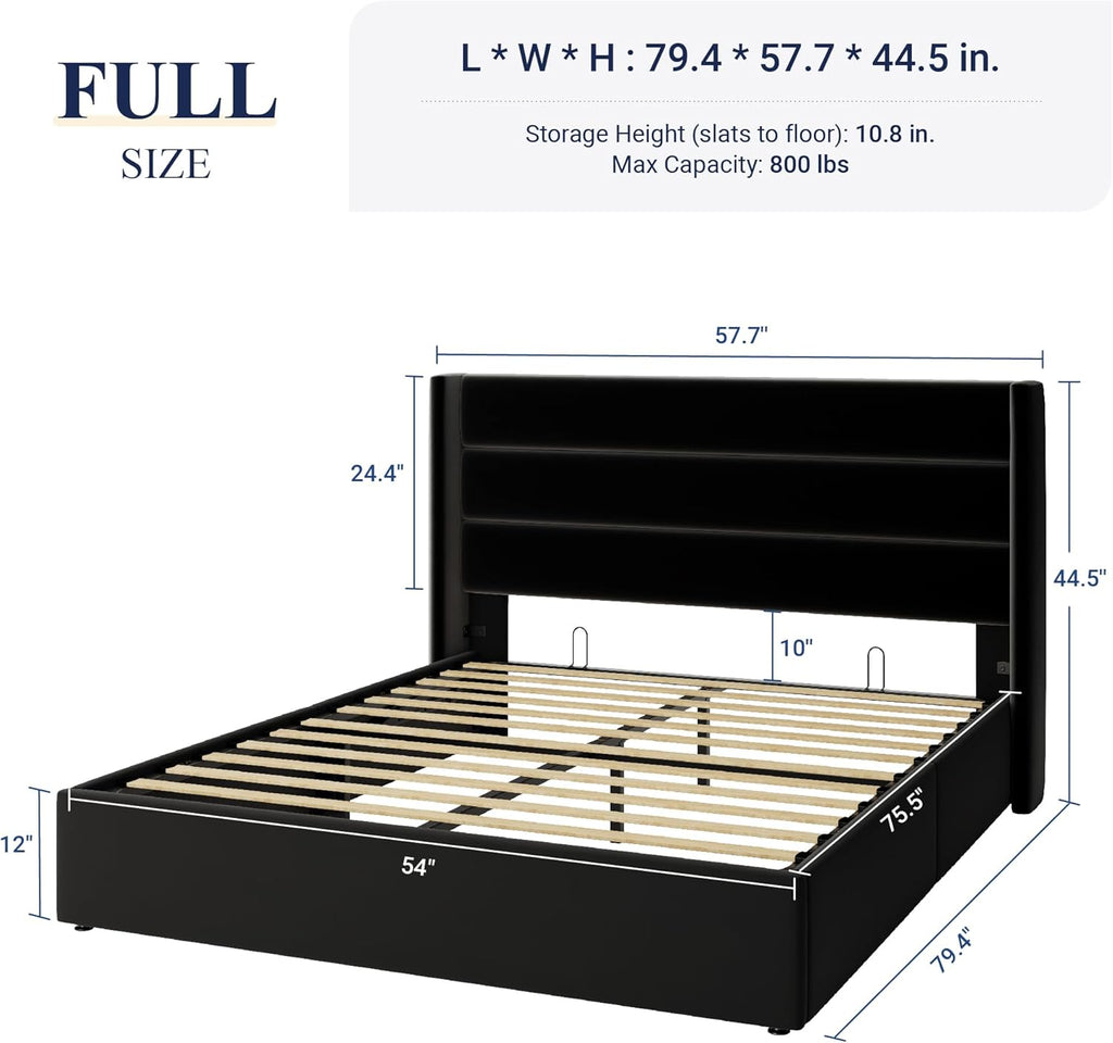 ALLEWIE Queen Size Lift Up Storage Bed with Wingback Headboard
